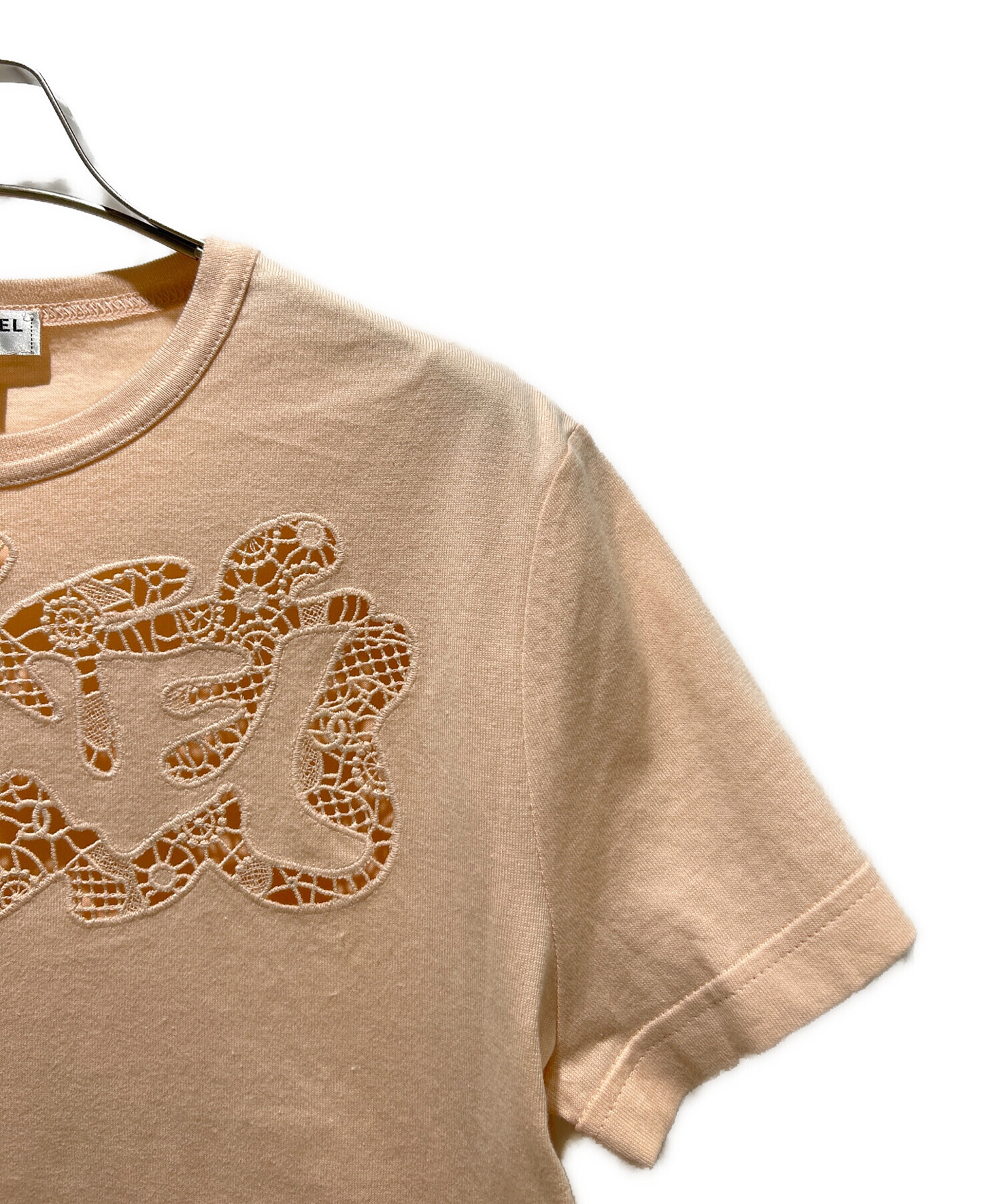 chanel 70s ビンテージシャネル 刺繍ロゴ tシャツ ピチt 中古・古着通販】CHANEL (シャネル) カットワーク刺繍Tシャツ サーモン
