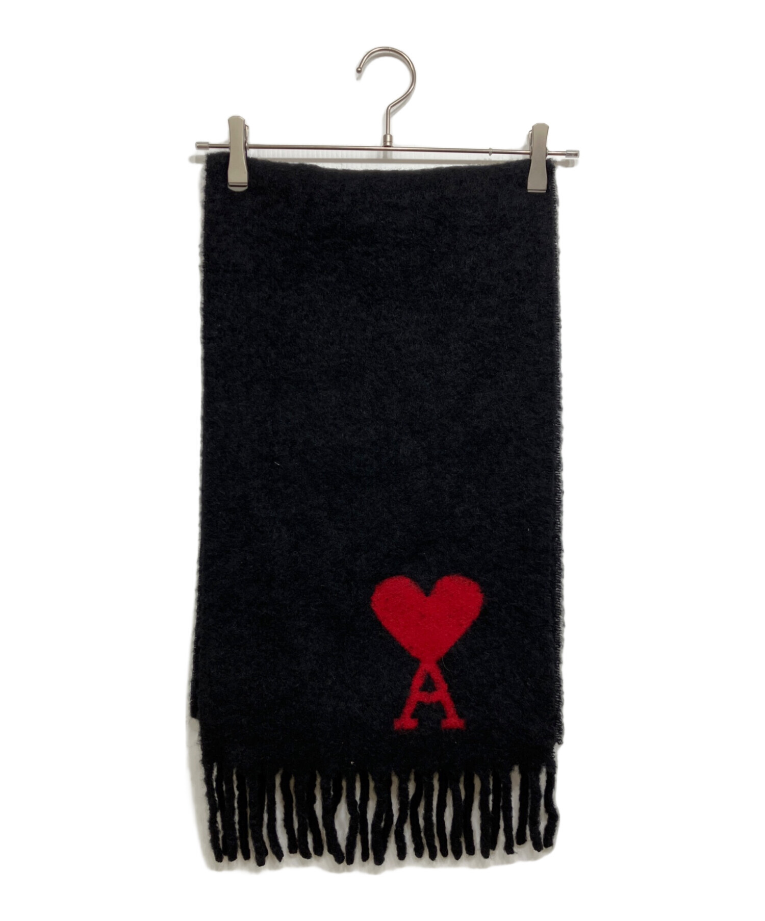 【セール中！】Ami Paris ハートロゴ刺繍 マフラー ブラック 中古・古着通販】AMI PARIS (アミ パリス) オーバーサイズ マフラー
