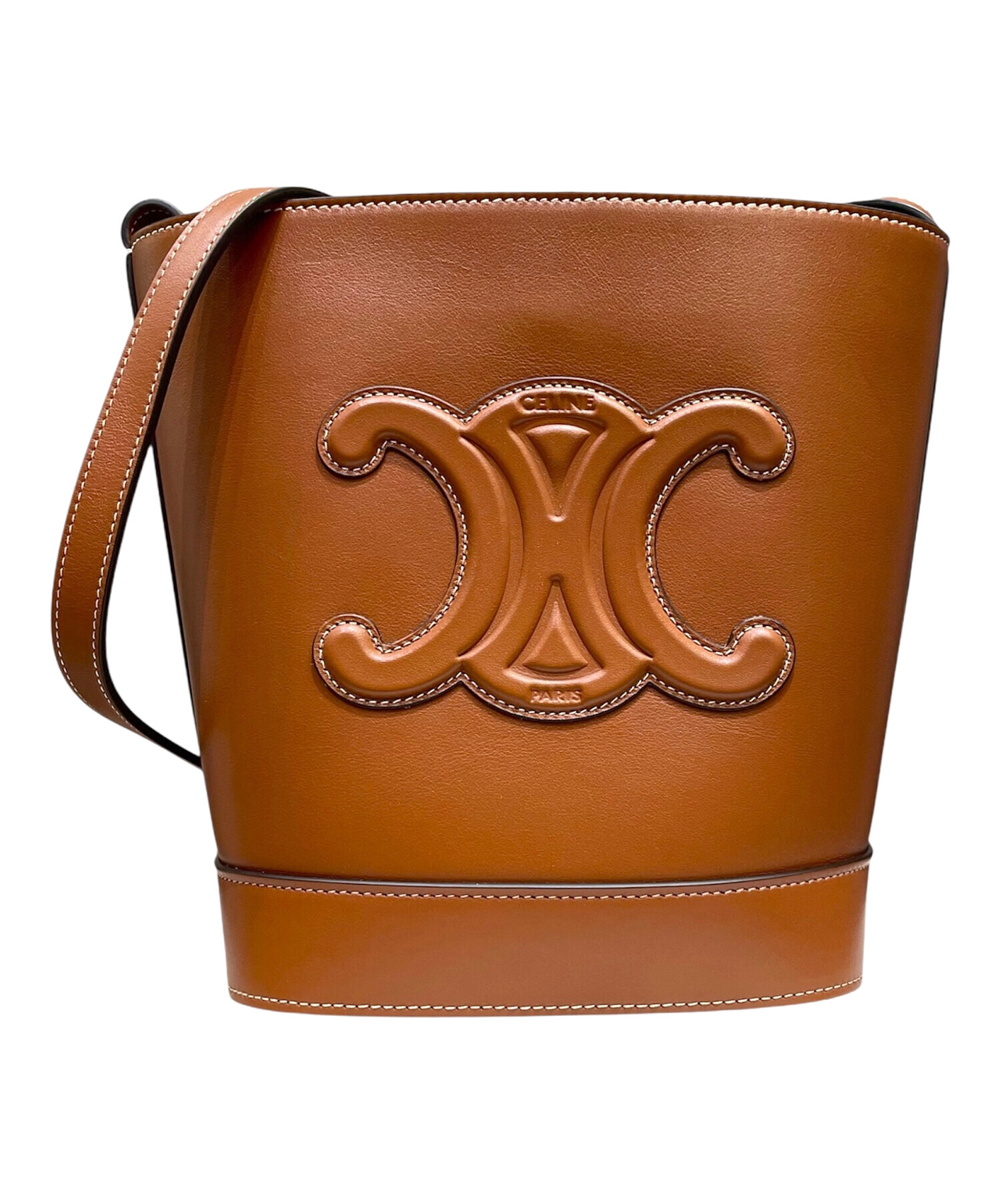 セリーヌ CELINE スモールバケット トリオンフ・レザー・ウール 【中古】 中古・古着通販】CELINE (セリーヌ) スモール バケット キュイル