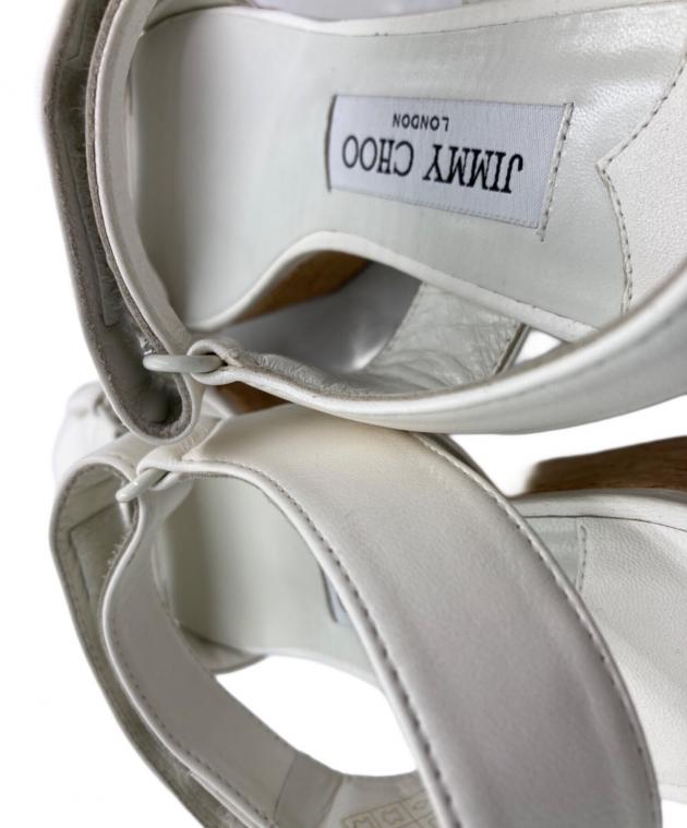【Jimmy Choo】ホワイト サンダル ブライダル number5 37 中古・古着通販】JIMMY CHOO (ジミーチュウ) エンボスロゴウェッジ
