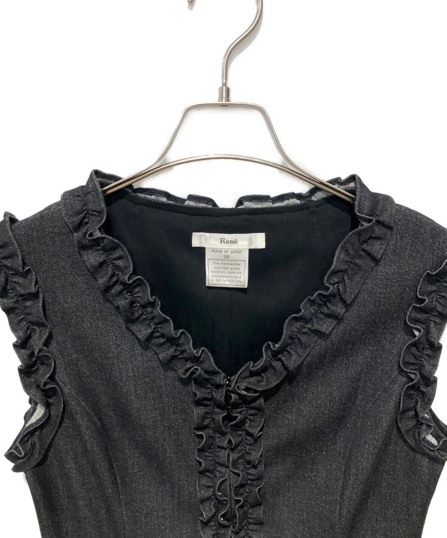 中古・古着通販】Rene (ルネ) ストレッチフリルN/Sワンピース ブラック