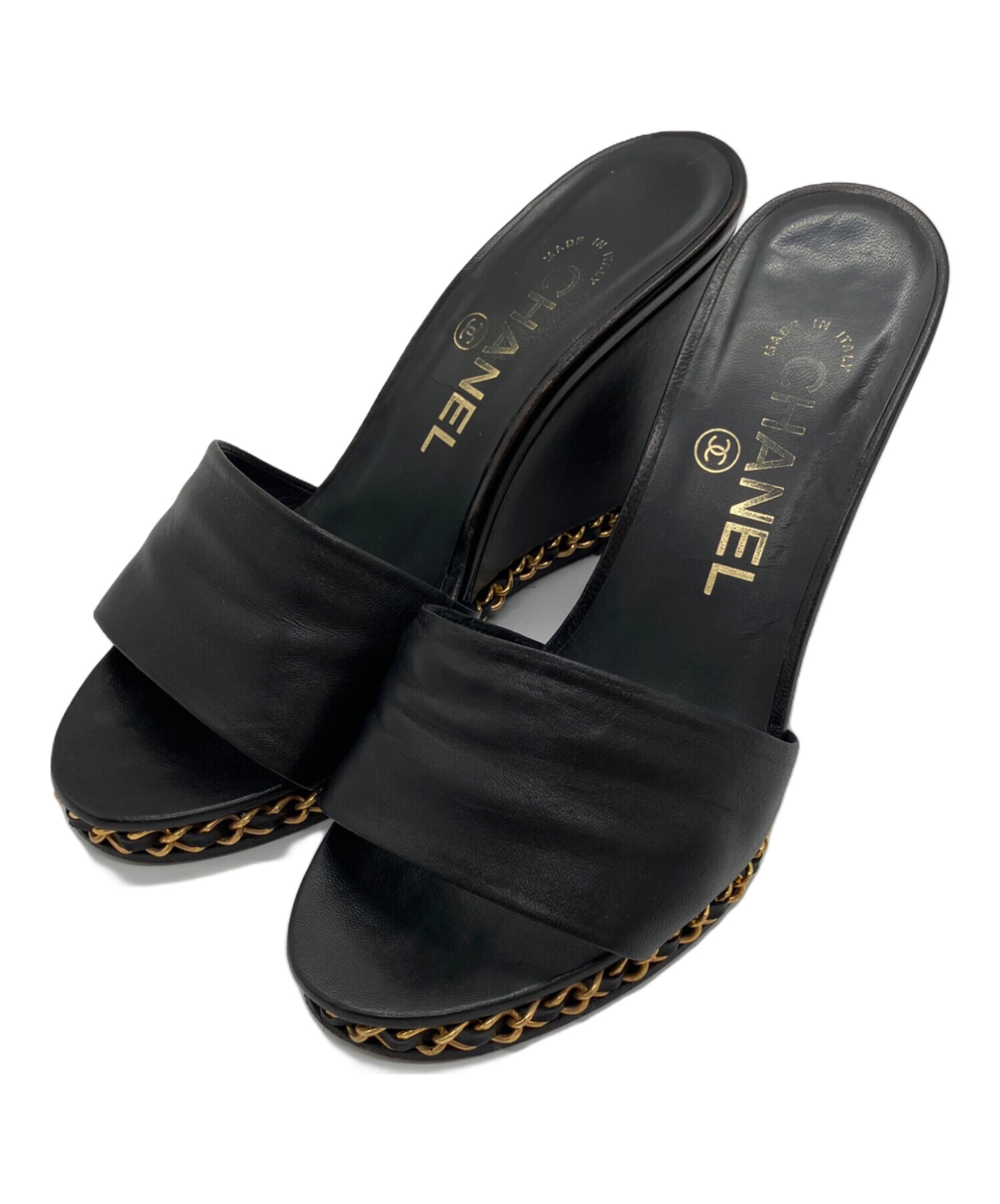 シャネル CHANEL ミュール サンダル 黒 ブラック ウエッジソール 36 中古・古着通販】CHANEL (シャネル) ココマークウエッジソールミュール