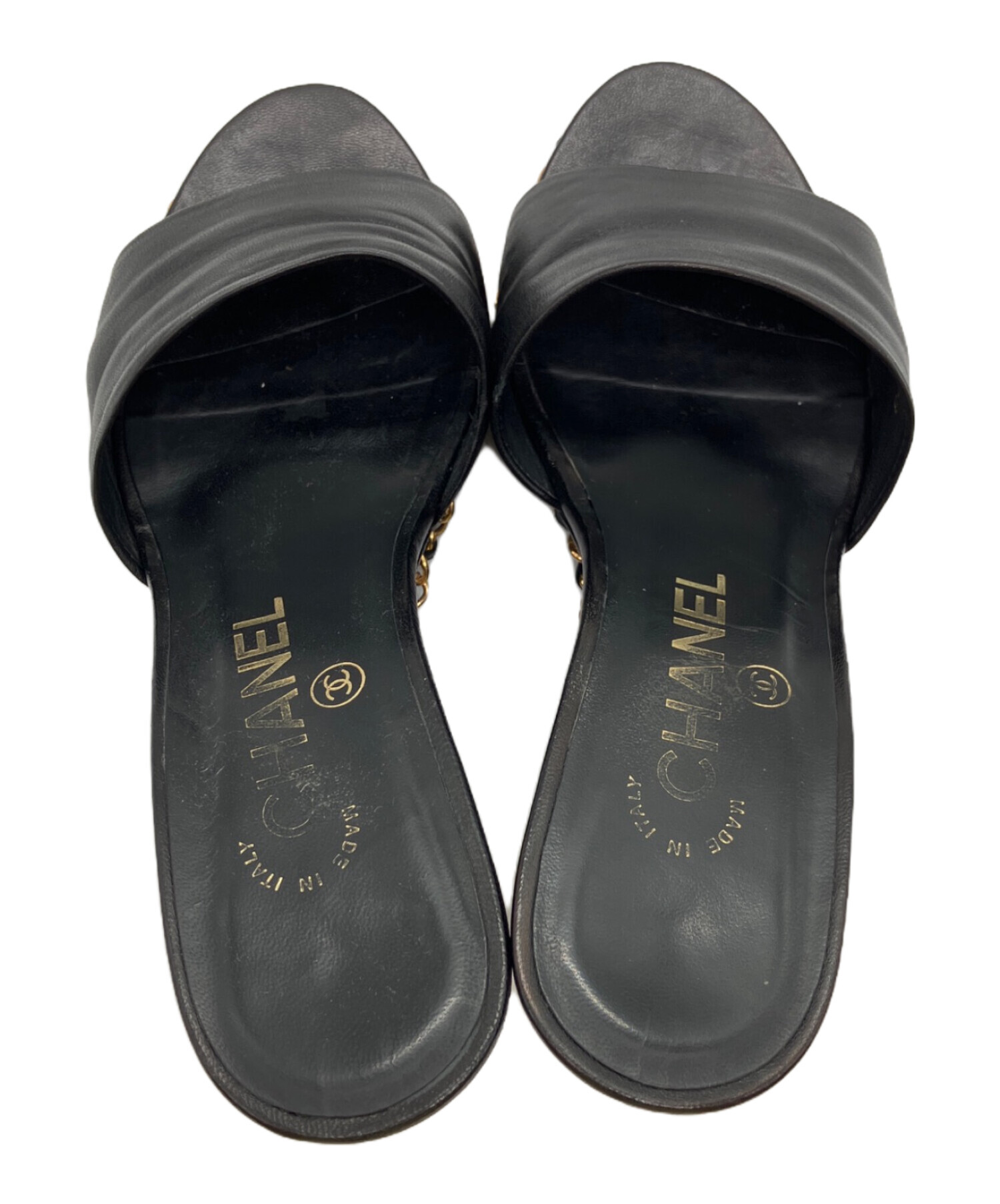 シャネル CHANEL ミュール サンダル 黒 ブラック ウエッジソール 36 中古・古着通販】CHANEL (シャネル) ココマークウエッジソールミュール