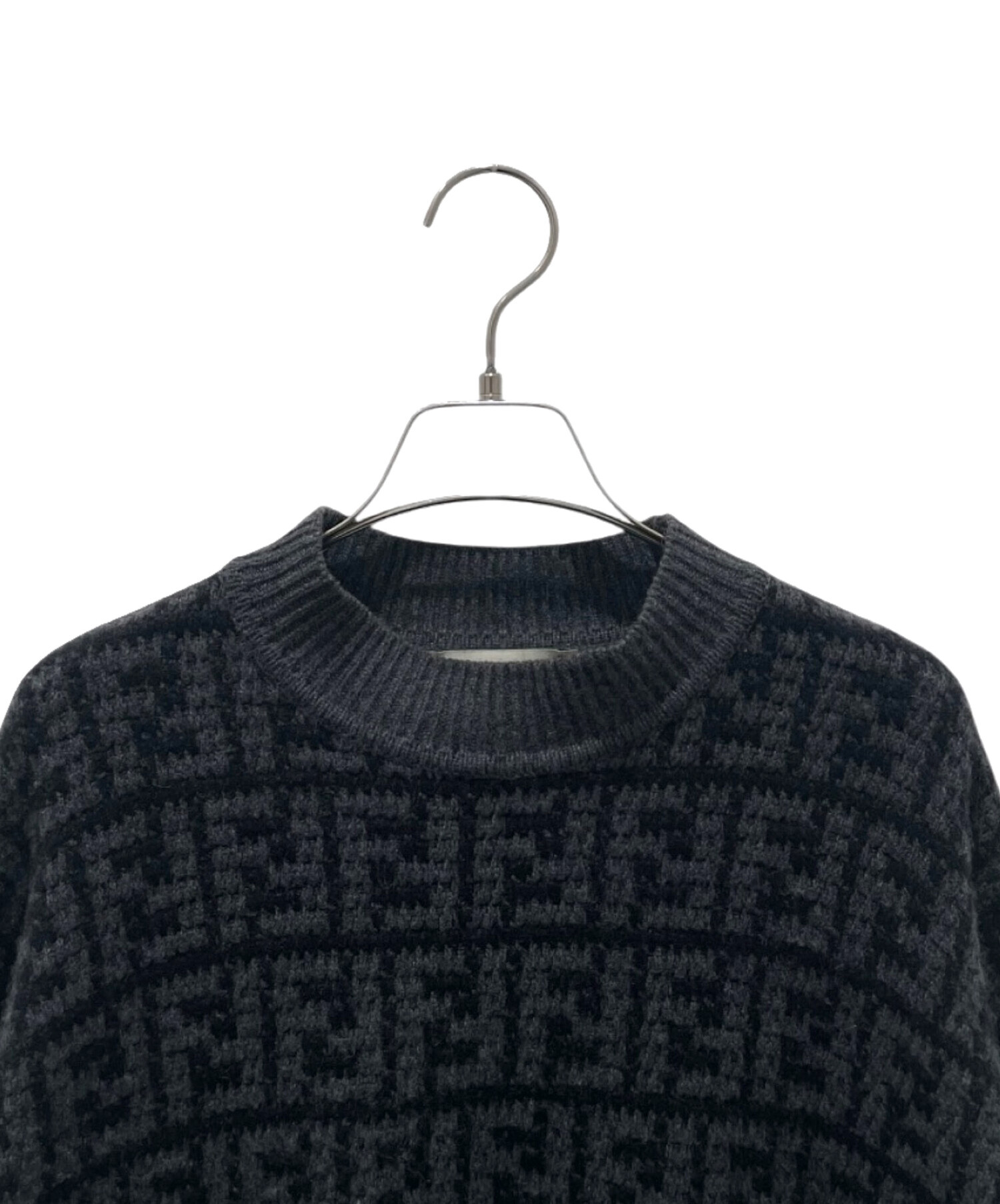 FENDI チェック柄 長袖セーター 黒・グレー FENDI (フェンディ) FF柄 クルーネック ニット FDFZX091APJK ブランド