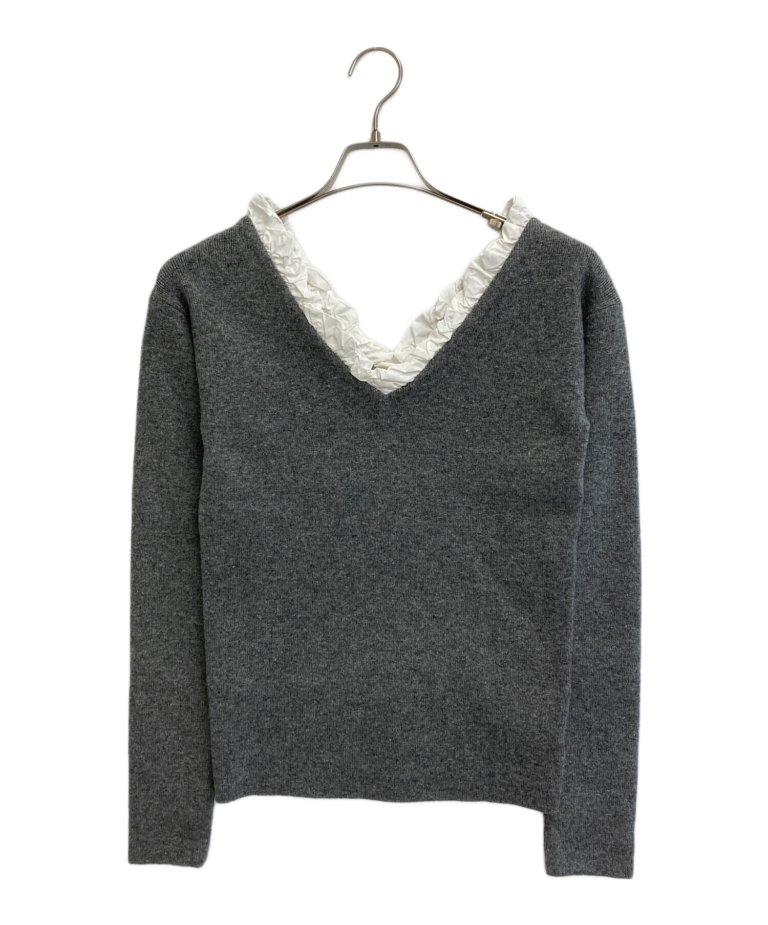 中古・古着通販】CLANE (クラネ) 2WAY FRILL V NECK KNIT TOPS グレー