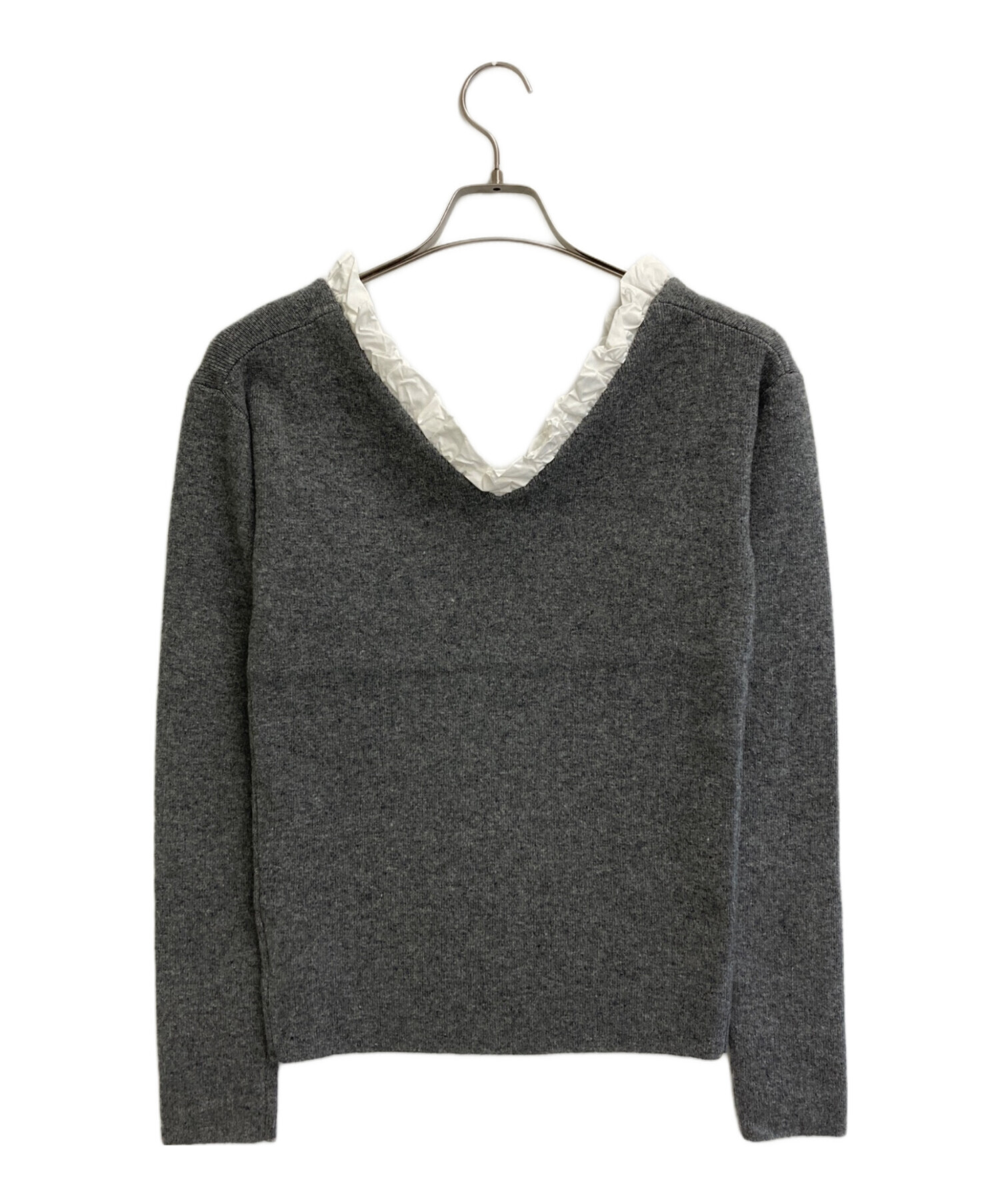 中古・古着通販】CLANE (クラネ) 2WAY FRILL V NECK KNIT TOPS グレー