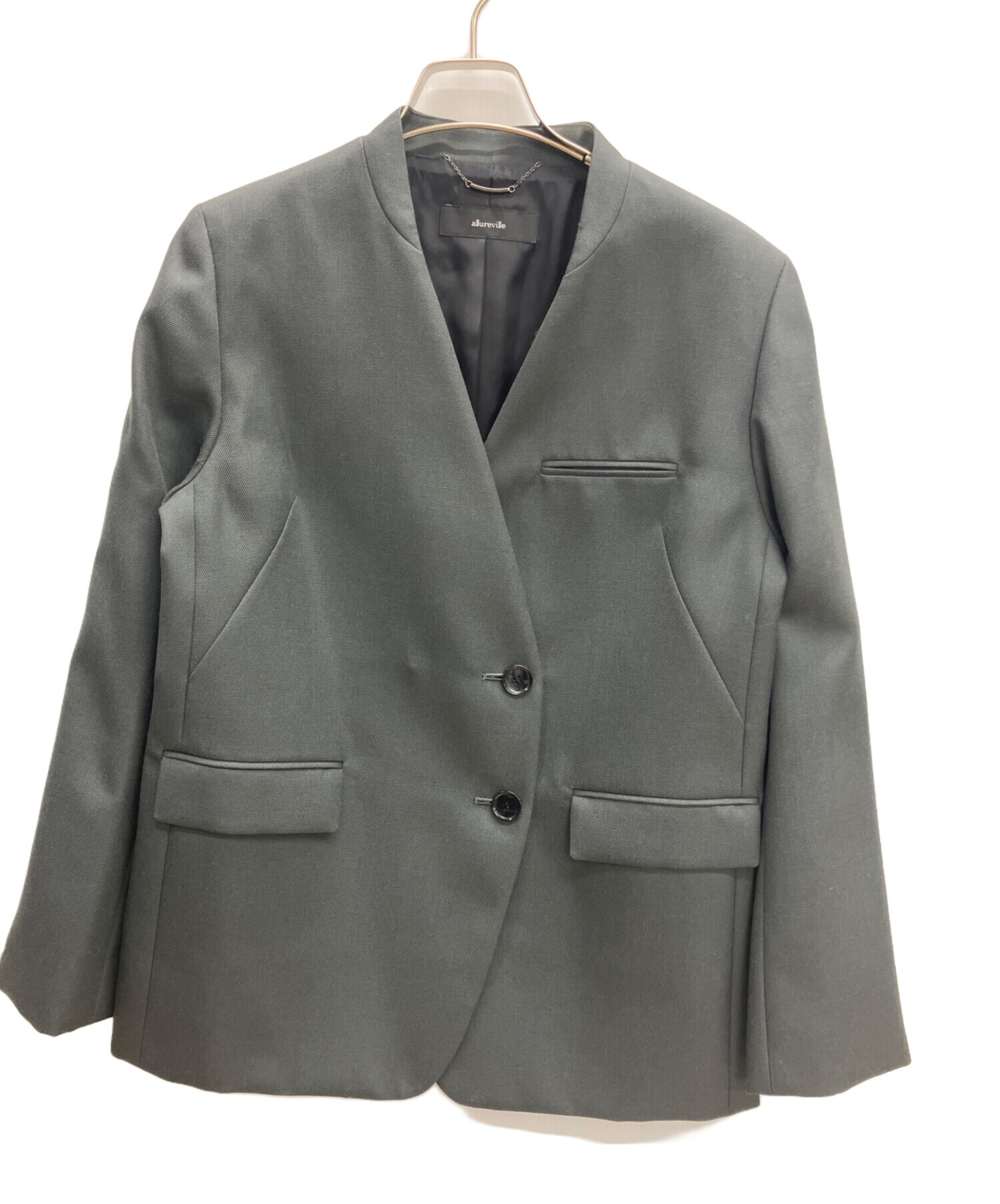 allureville 2025AW ウールサージノーカラージャケット グレーS 中古・古着通販】allureville (アルアバイル) ウールサージノーカラー