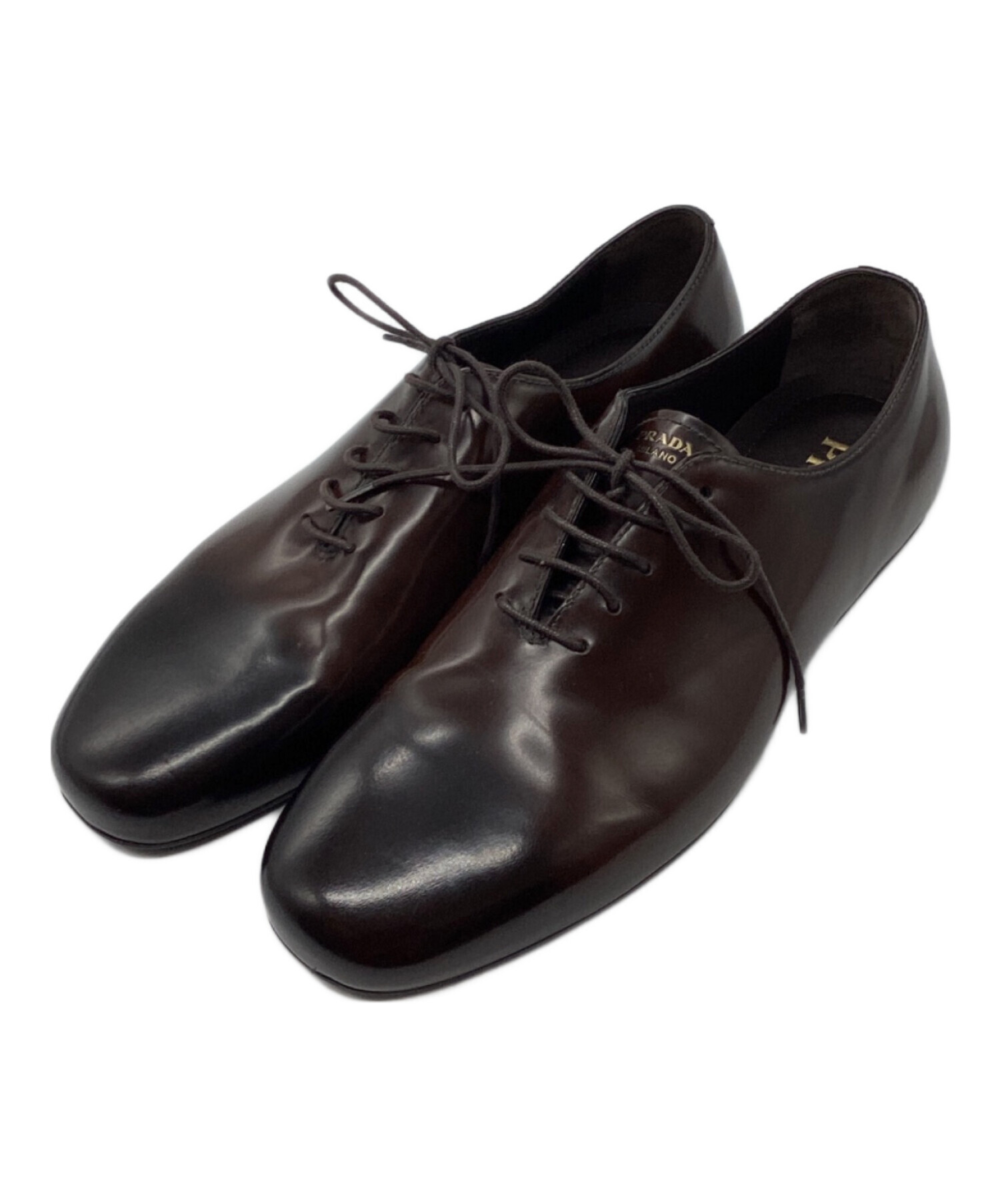 PRADA プラダ ビジネス・ドレスシューズ 29cm 茶 【古着】【中古】【送料無料】 中古・古着通販】PRADA (プラダ) ブラッシュドレザー レースアップ