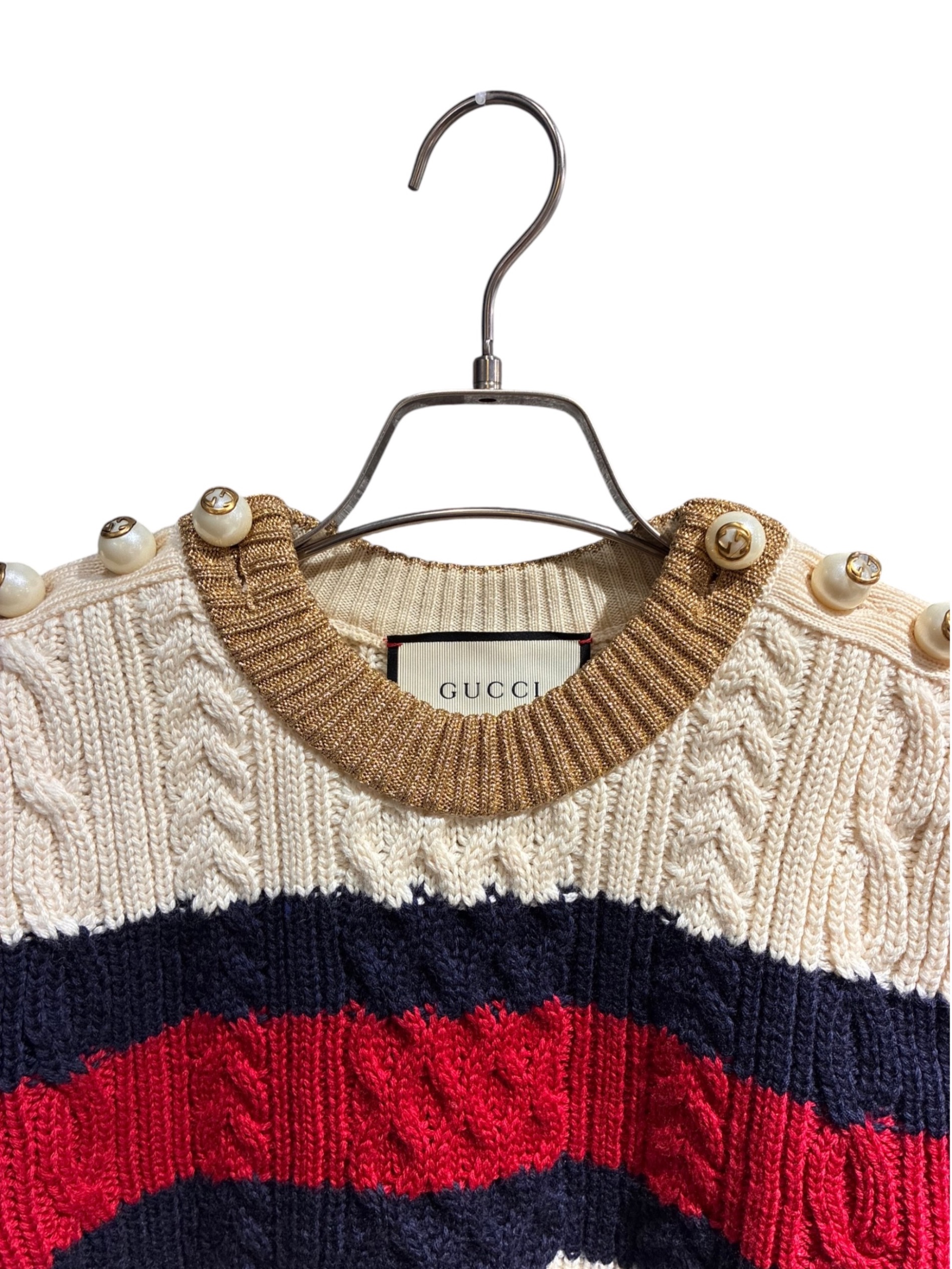 中古・古着通販】GUCCI (グッチ) ボーダーニット オフホワイト サイズ