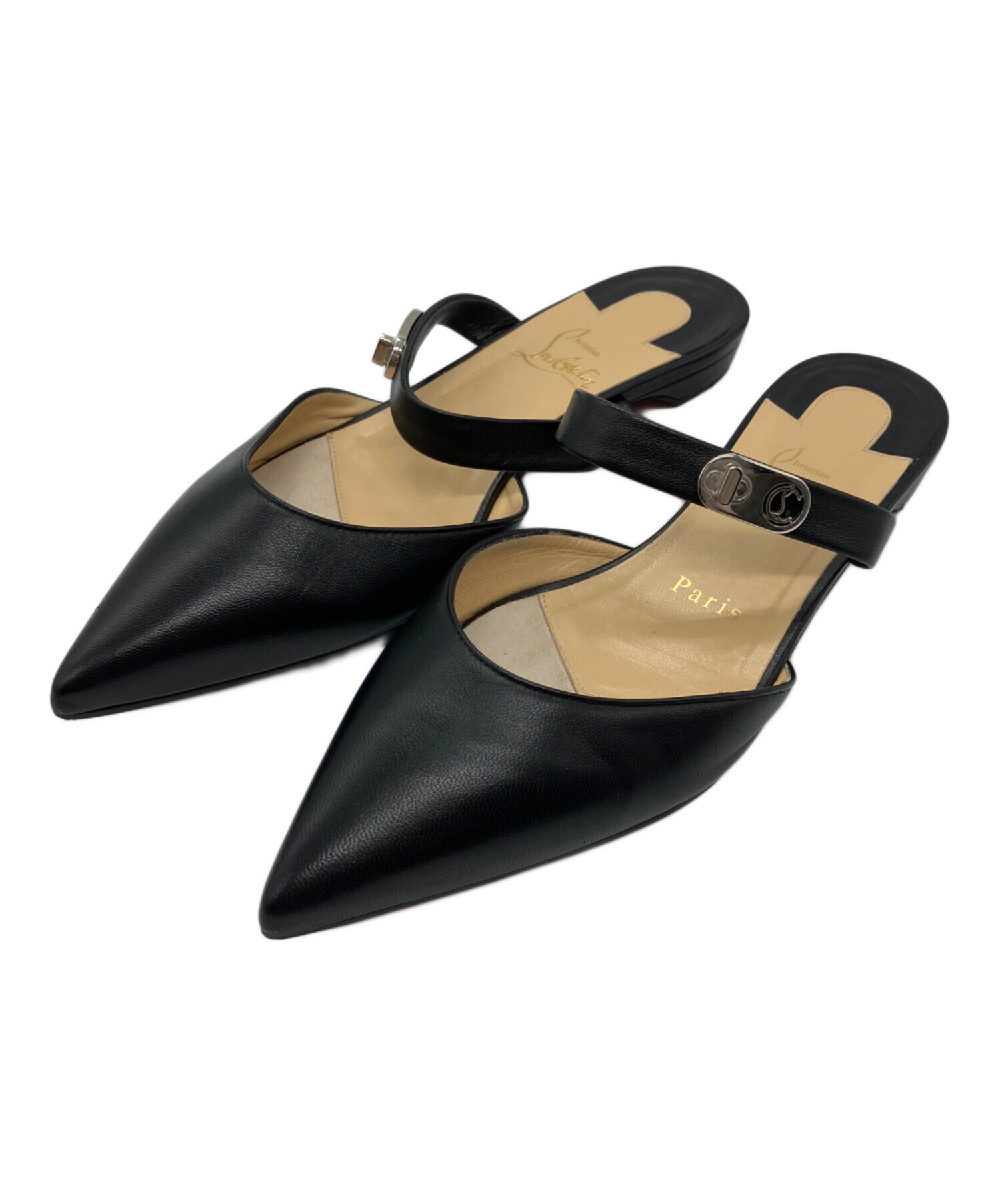 クリスチャン ルブタン スエードミュール ブラック　37.5 中古・古着通販】Christian Louboutin (クリスチャン・ルブタン