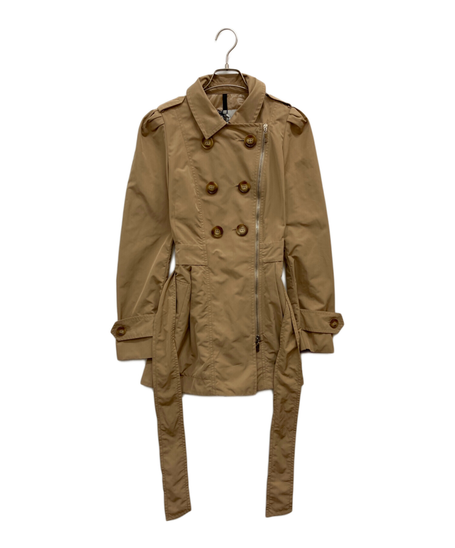 美品 MONCLER ベージュ ノーカラートレンチコート サイズ0 中古・古着通販】MONCLER (モンクレール) コート ベージュ｜ブランド
