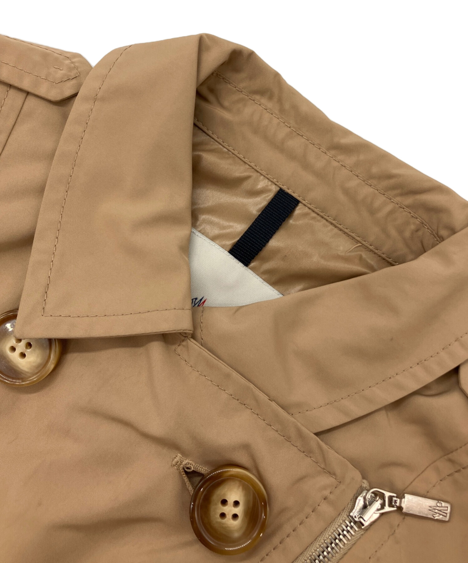 美品 MONCLER ベージュ ノーカラートレンチコート サイズ0 中古・古着通販】MONCLER (モンクレール) コート ベージュ｜ブランド
