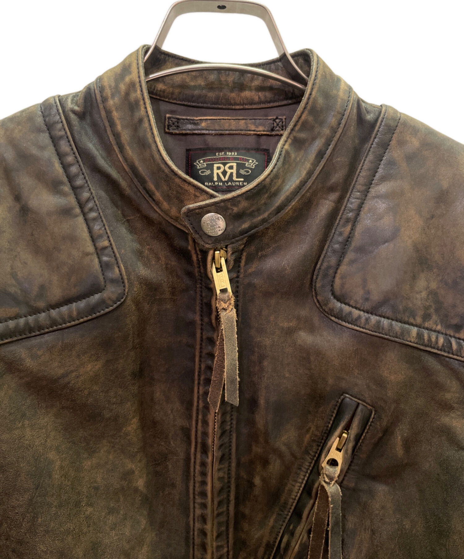 ダブルアールエル スリム フィット レザー モト ジャケット 中古・古着通販】RRL (ダブルアールエル) スリムフィットレザーモト