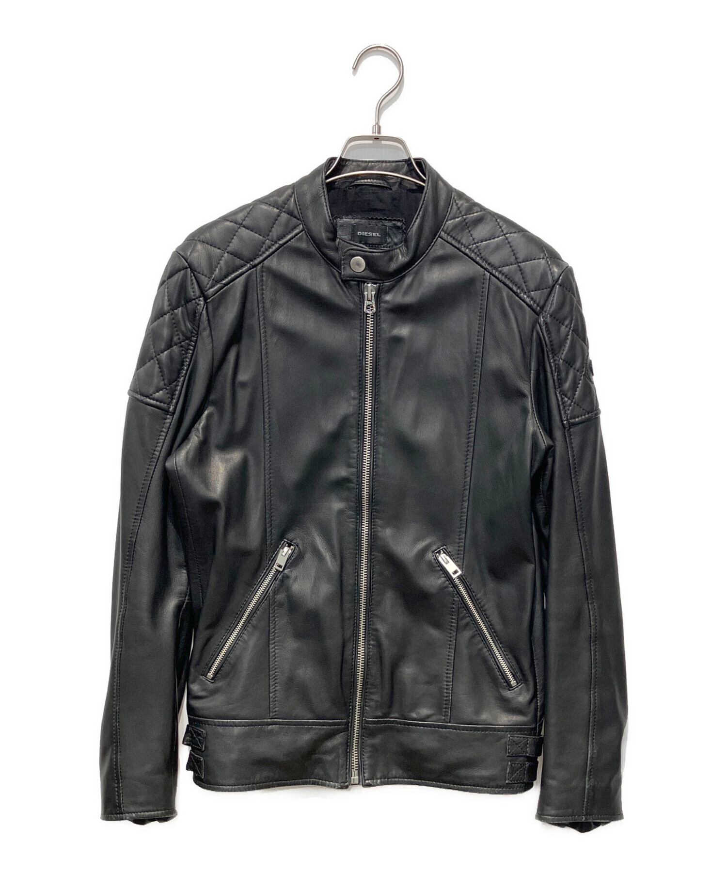DIESEL ブラック シングルライダースジャケット　【近年モデル】 中古・古着通販】DIESEL (ディーゼル) フェイクレザーシングル
