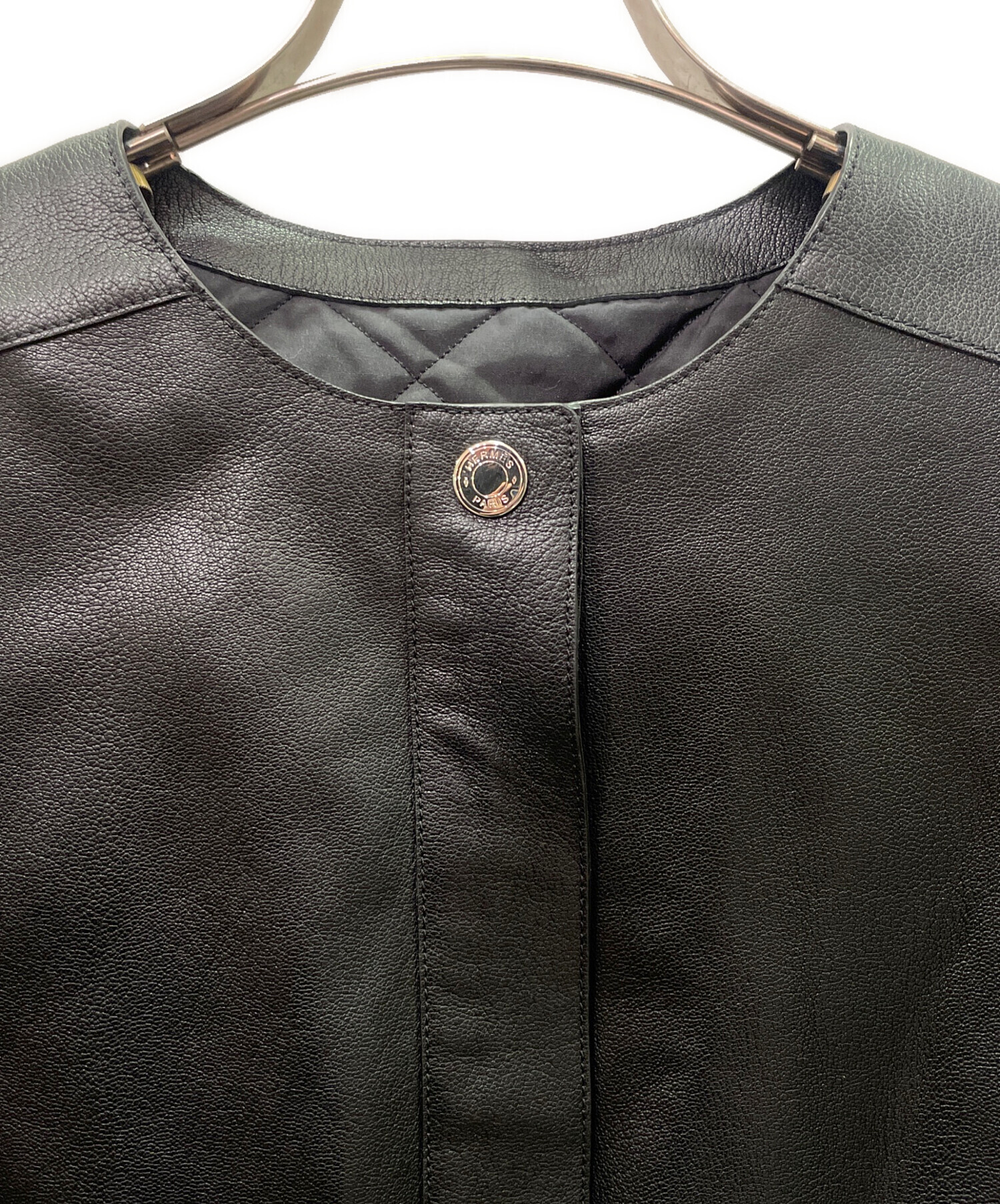 中古・古着通販】HERMES (エルメス) クロップドレザーベスト ブラック