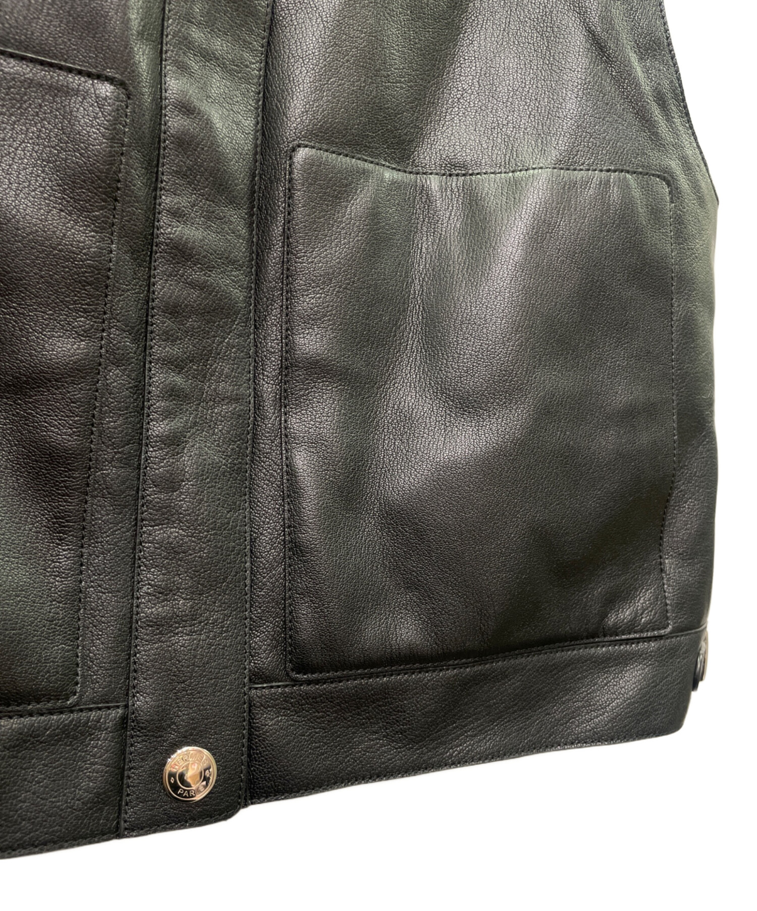 中古・古着通販】HERMES (エルメス) クロップドレザーベスト ブラック