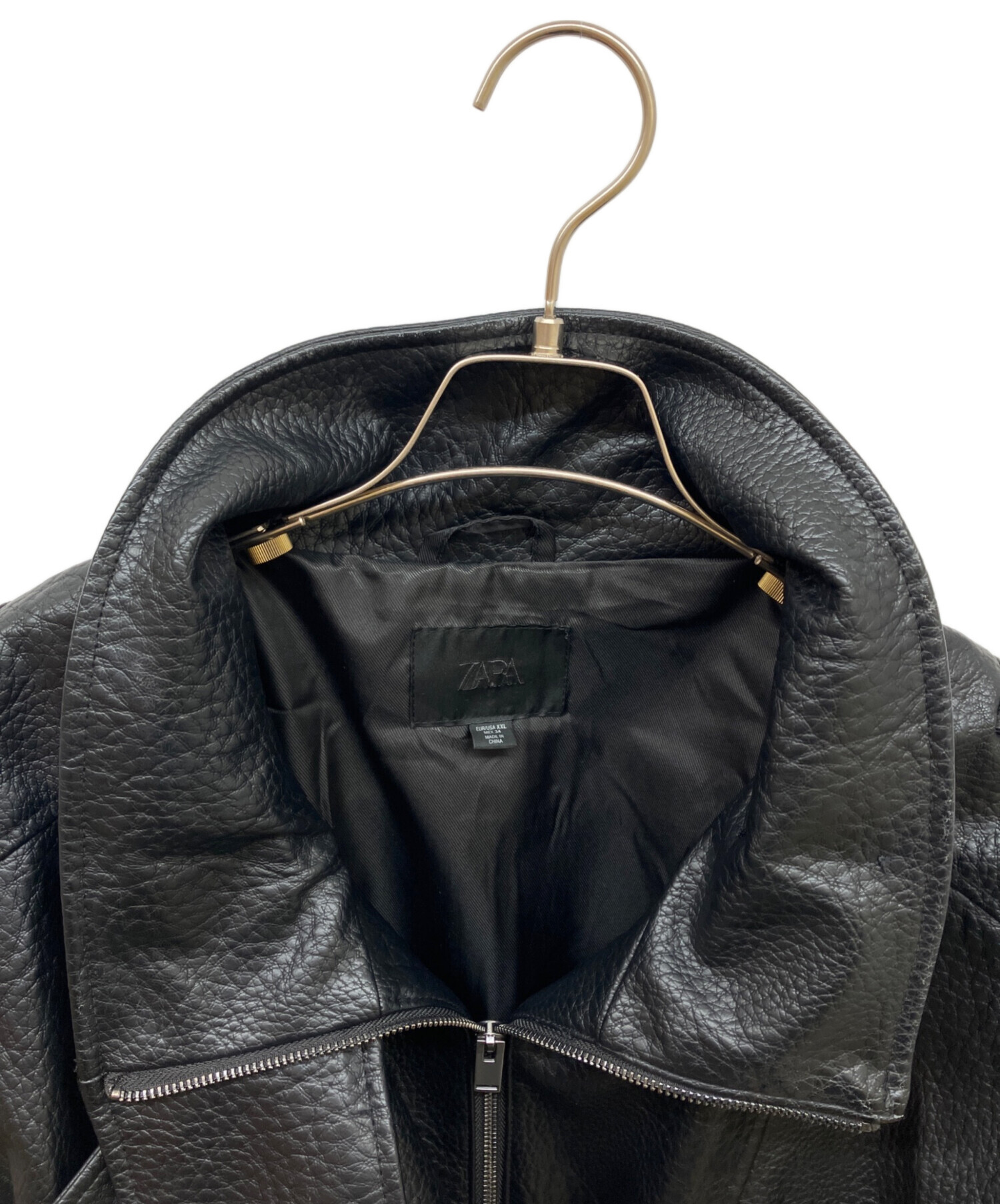 ZARA ブラック レザージャケット XXL 中古・古着通販】ZARA (ザラ) フェイクレザージャケット ブラック