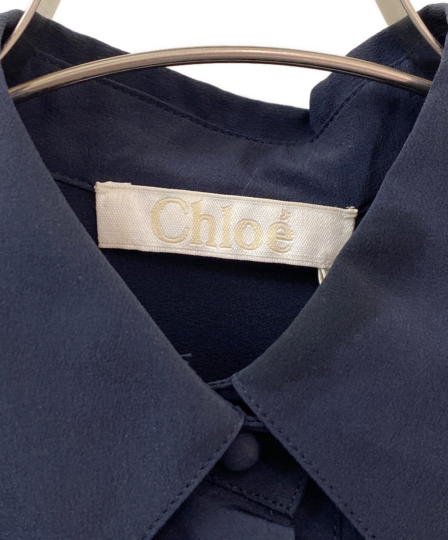 中古・古着通販】Chloe (クロエ) シルクシャツワンピース ネイビー