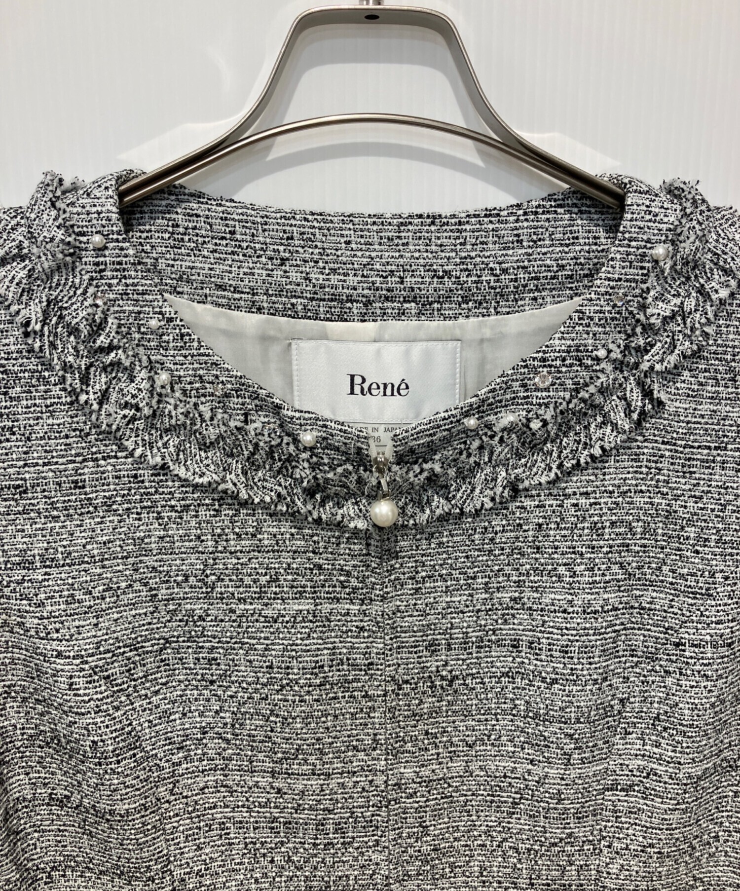 René 2022年　極美品　ニットツイードワンピース 中古・古着通販】Rene (ルネ) ツイードワンピース グレー サイズ:36
