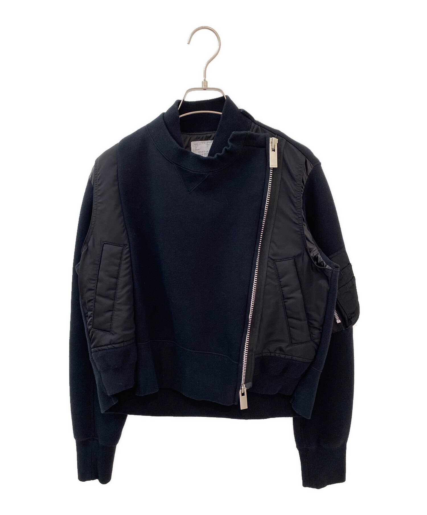 専用！サカイ sacai ドッキングスウェットブルゾン レディース 黒 中古・古着通販】sacai (サカイ) ドッキング スウェット ブルゾン