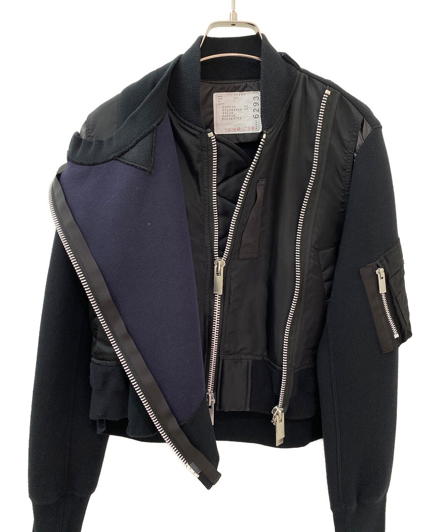 専用！サカイ sacai ドッキングスウェットブルゾン レディース 黒 中古・古着通販】sacai (サカイ) ドッキング スウェット ブルゾン