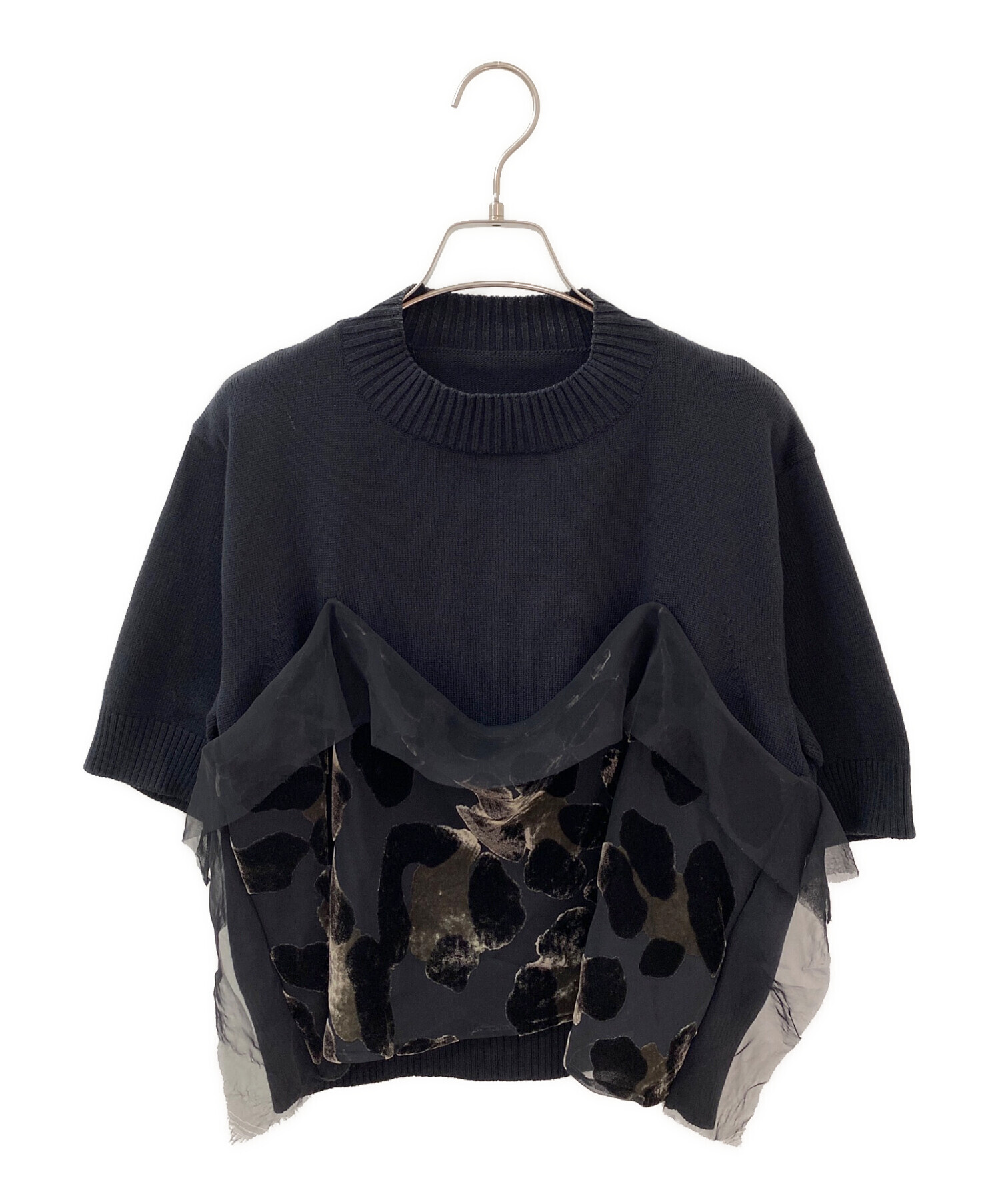 希少 sacai サカイ レオパード 異素材切替 テーパードパンツ ニット 1 中古・古着通販】sacai (サカイ) レオパードドッキングニット ブラック