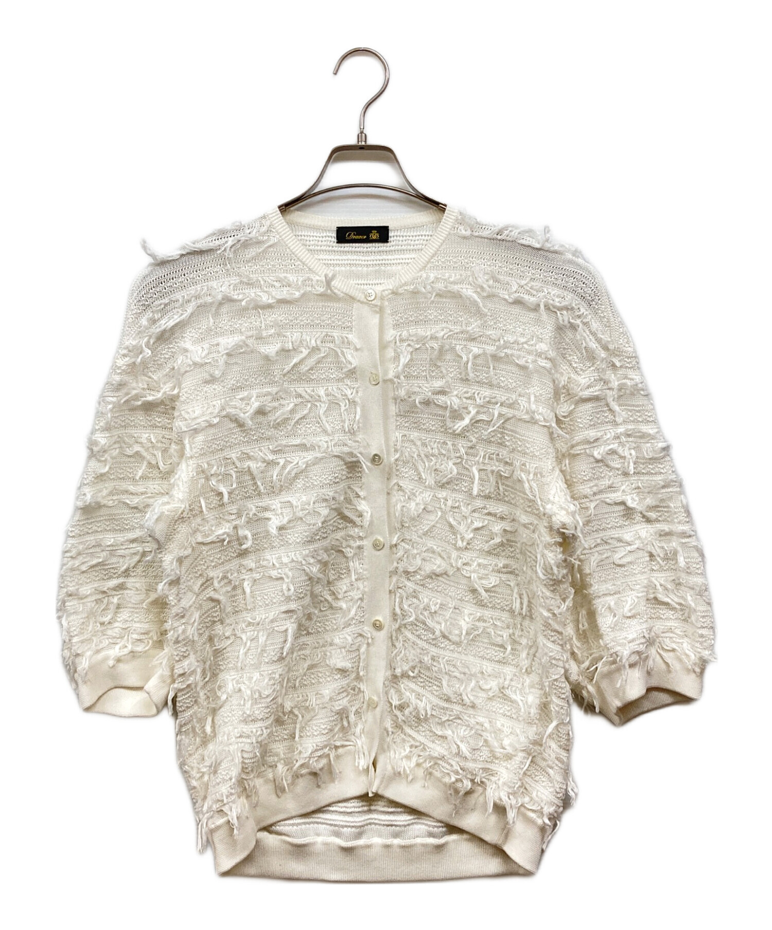 【美品】ドゥロワー 2019SS コットンヘアリー ロングカーディガン 白 F 中古・古着通販】Drawer (ドゥロワー) 14Gフリンジクルーネック
