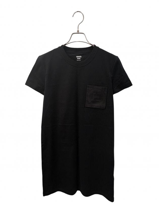 HERMES 半袖ワンピース黒 中古・古着通販】HERMES (エルメス) Hロゴ刺繍カットソーワンピース