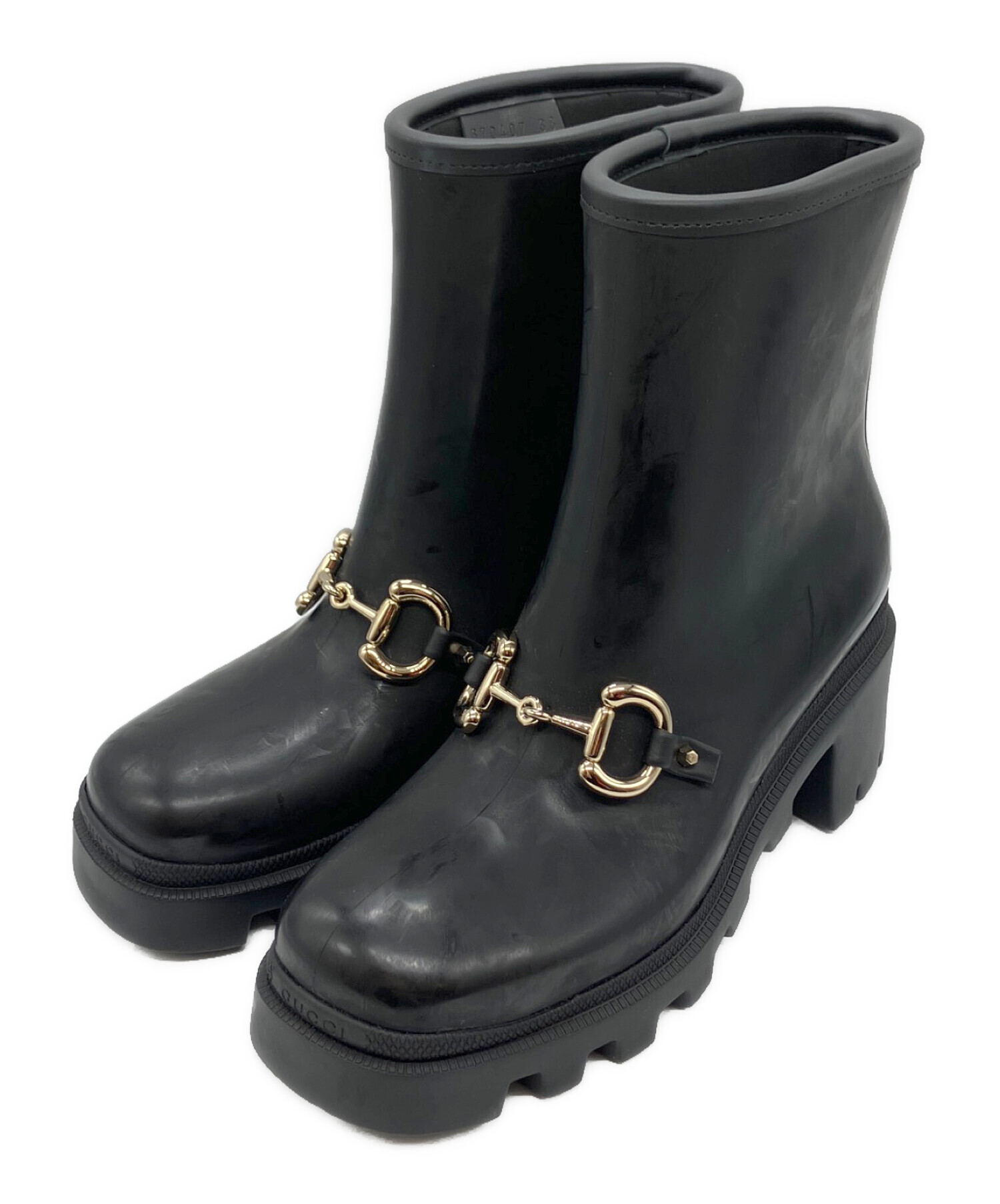 中古・古着通販】GUCCI (グッチ) ラバーアンクルブーツ ブラック 