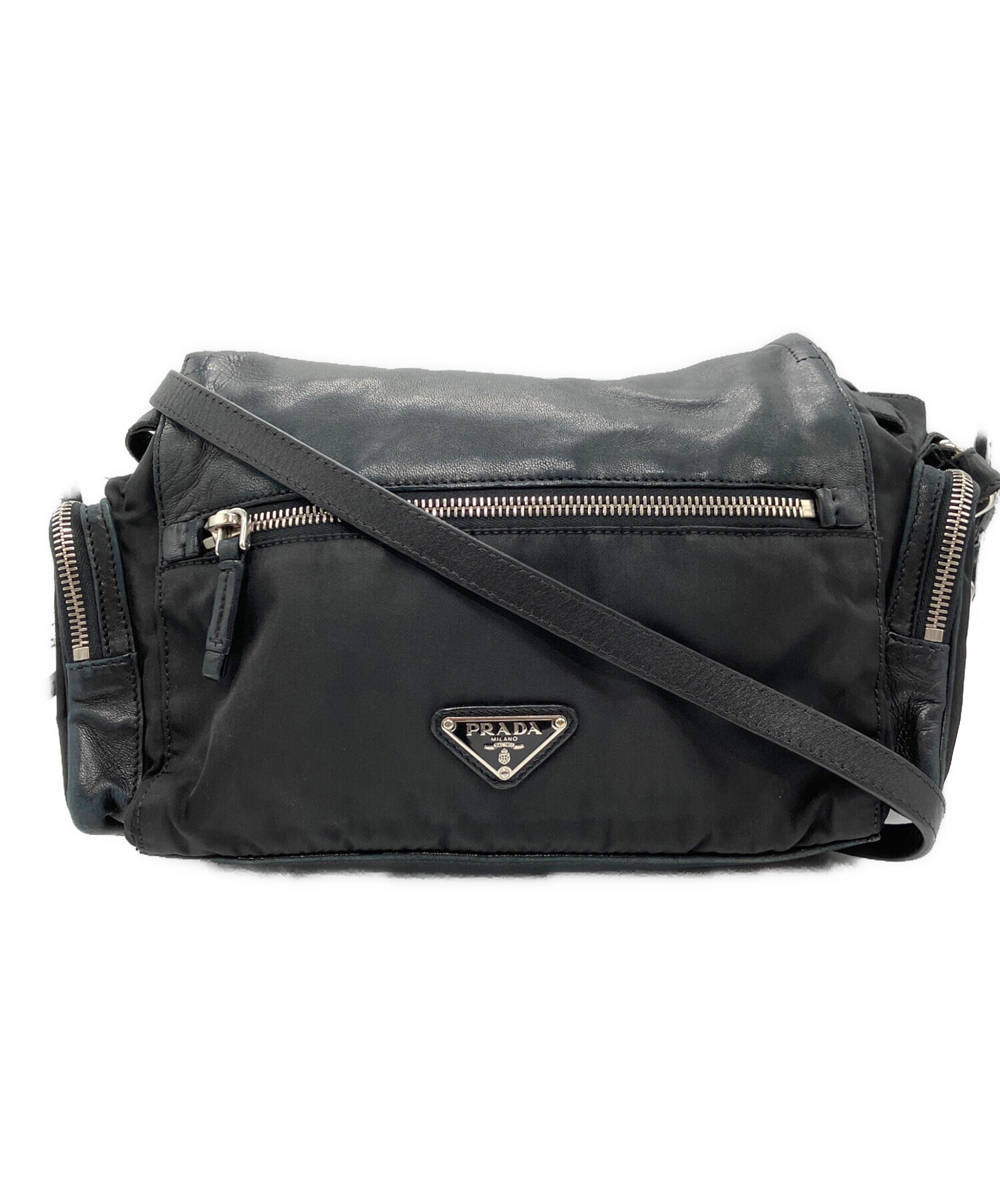 プラダ レザー 2way 中古・古着通販】PRADA (プラダ) レザー ナイロン 2WAYショルダー