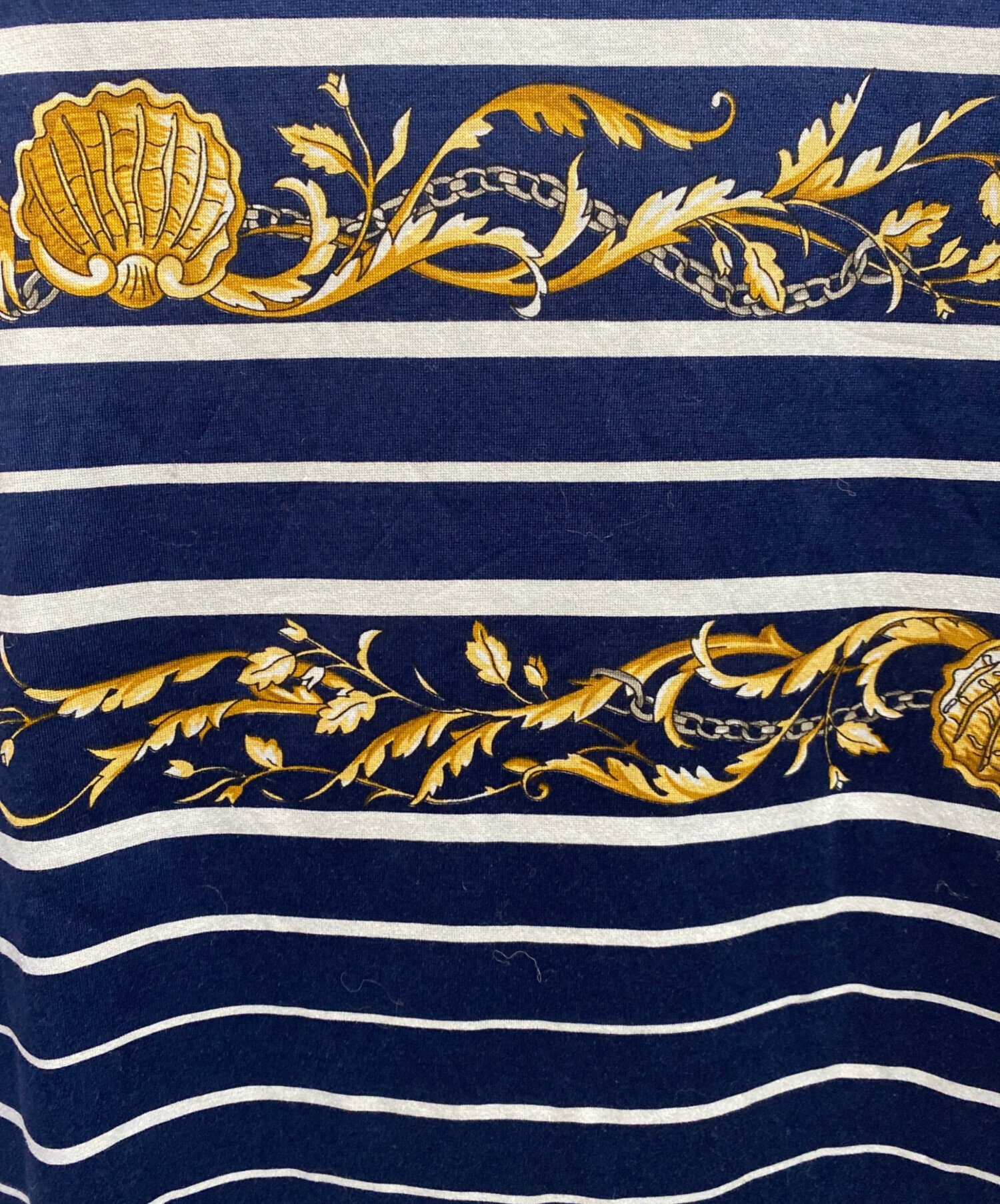 GUCCI　グッチ　ボーダー　ロゴ　ネイビー　ハイネック　ニット　ロングTシャツ 中古・古着通販】GUCCI (グッチ) ボーダーTシャツ ネイビー サイズ:M