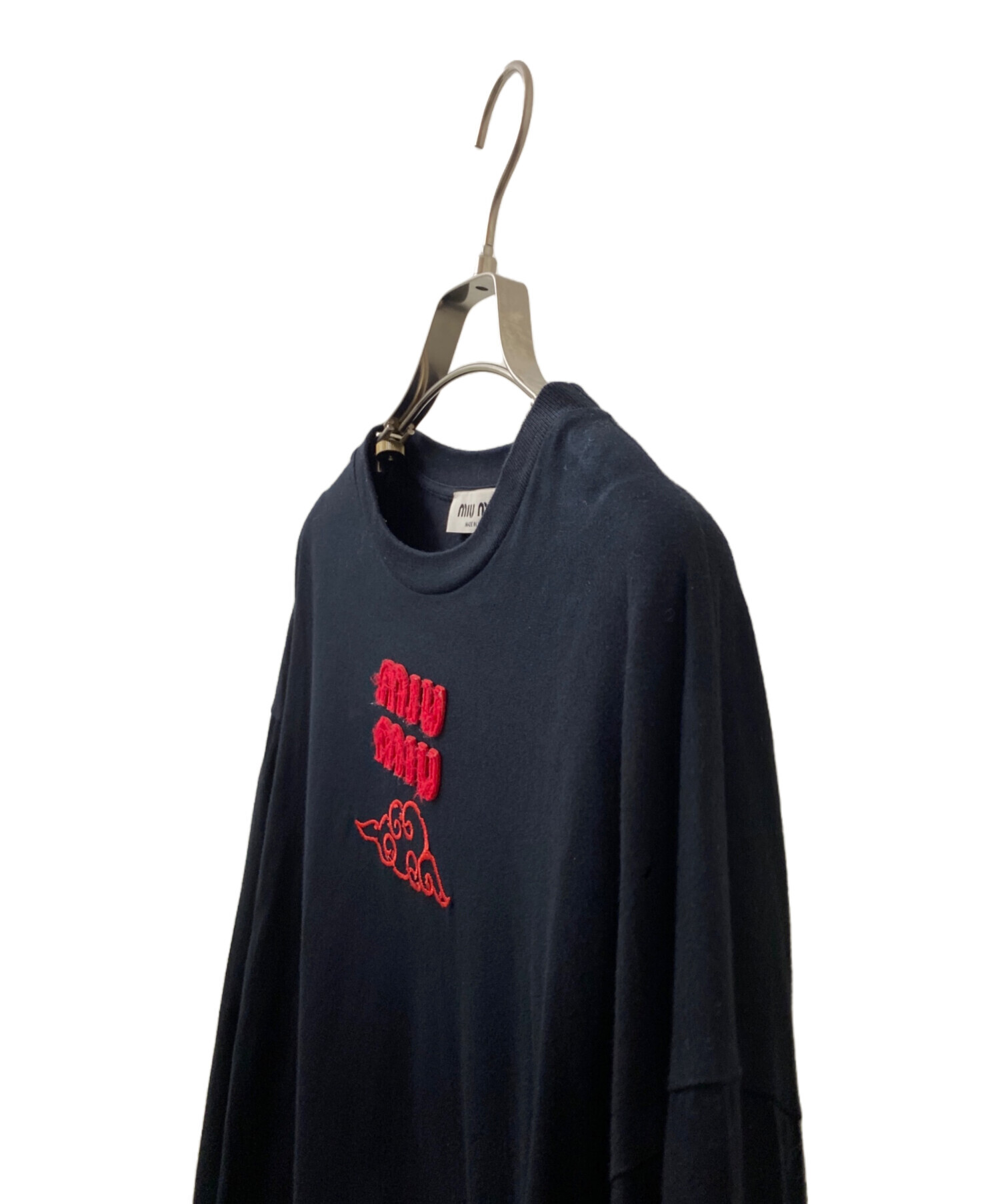 中古・古着通販】MIU MIU (ミュウミュウ) ロゴ刺繍Tシャツ ブラック