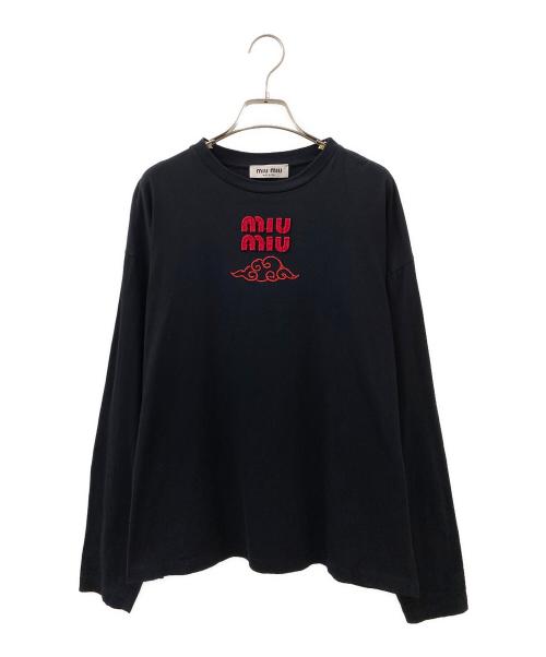 中古・古着通販】MIU MIU (ミュウミュウ) ロゴ刺繍Tシャツ ブラック