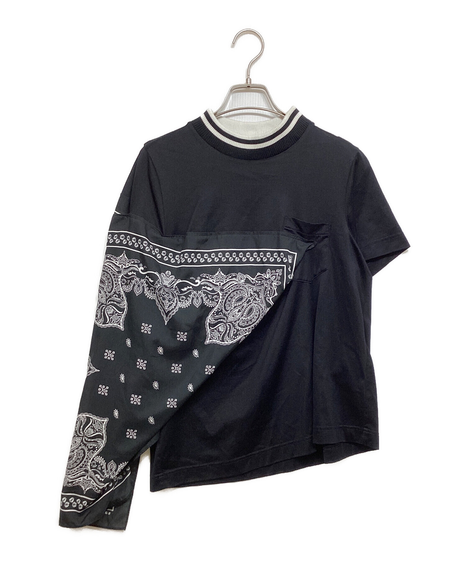 sacai サカイ ペイズリー柄切り替え 半袖Tシャツ ブラック　サイズ2 中古・古着通販】sacai (サカイ) ペイズリーカットソー ブラック