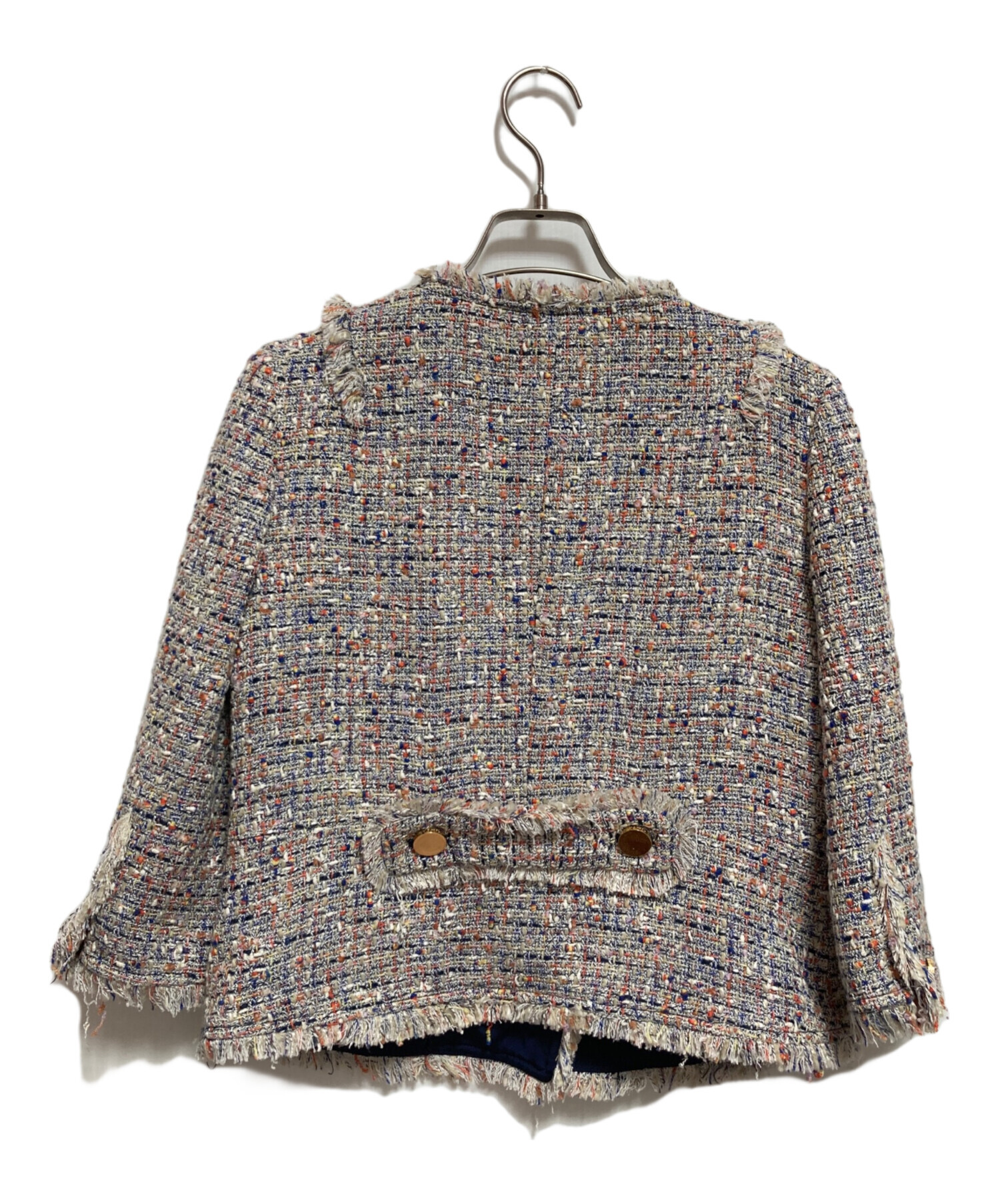 TORY BURCH シルクブレンドノーカラージャケット ツイードジャケット 中古・古着通販】TORY BURCH (トリーバーチ) ノーカラーツイード