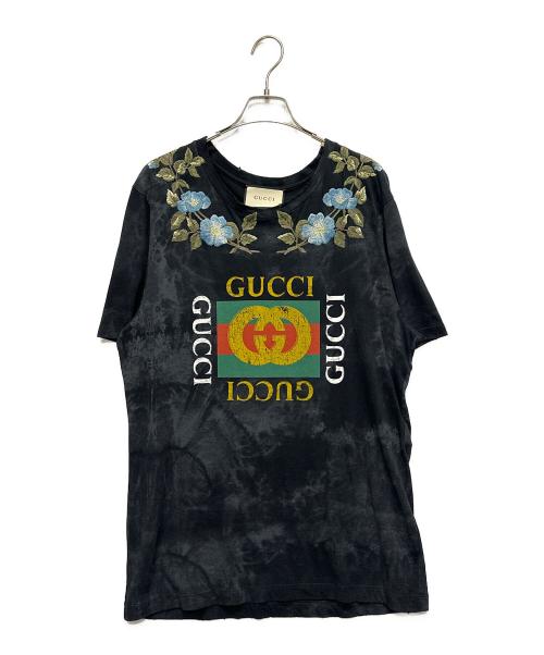 【タグ付き・美品】グッチ☆ヴィンテージロゴ＆フローラルTシャツ 花柄 フラワー 中古・古着通販】GUCCI (グッチ) 17AW Floral Embroidery Tee ブラック
