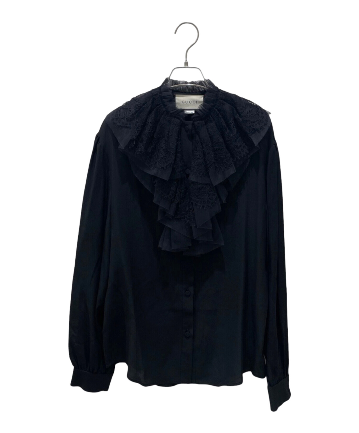 GUCCI レースアップ 長袖シャツ ブラック 中古・古着通販】GUCCI (グッチ) フリルレースブラウス ブラック