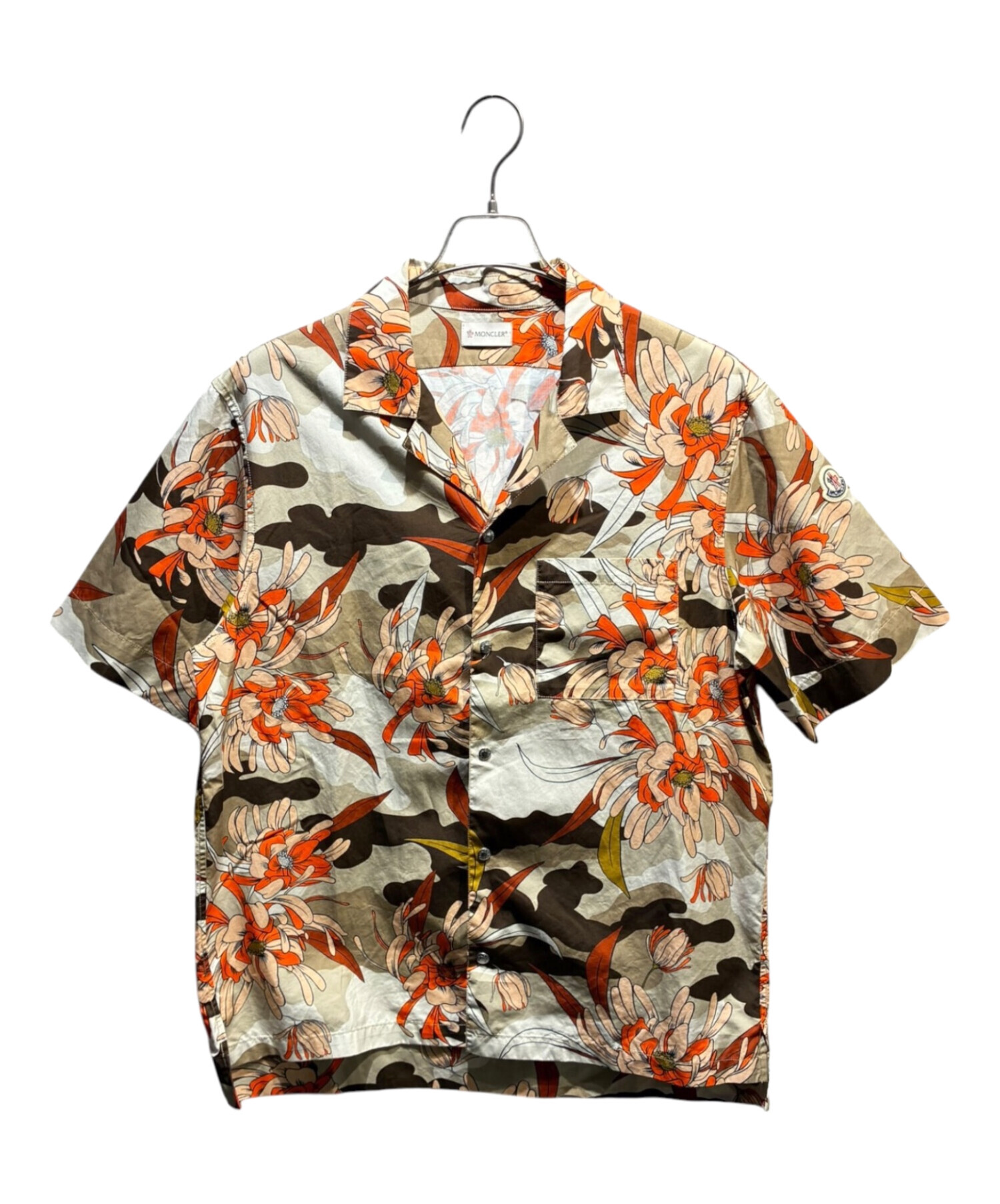 MONCLER フラワープリント 半袖シャツ 中古・古着通販】MONCLER (モンクレール) 花柄半袖シャツ ブラウン