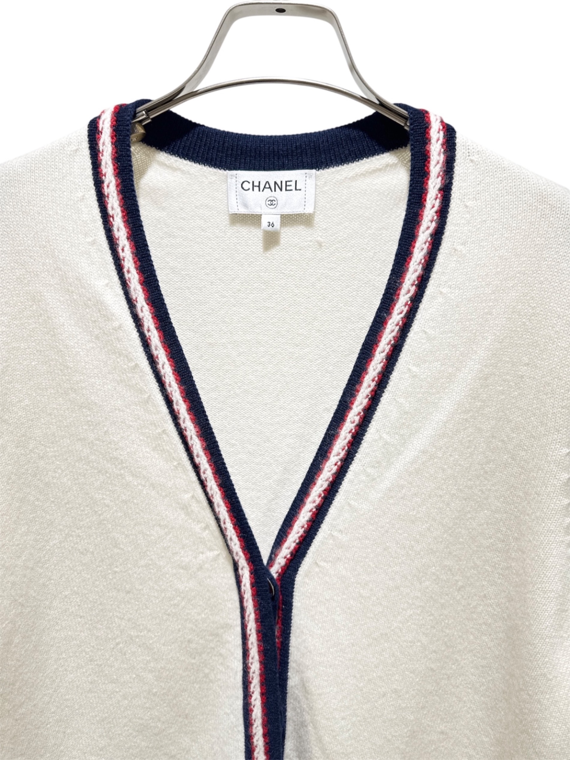 中古・古着通販】CHANEL (シャネル) トリコロールカシミヤカーディガン