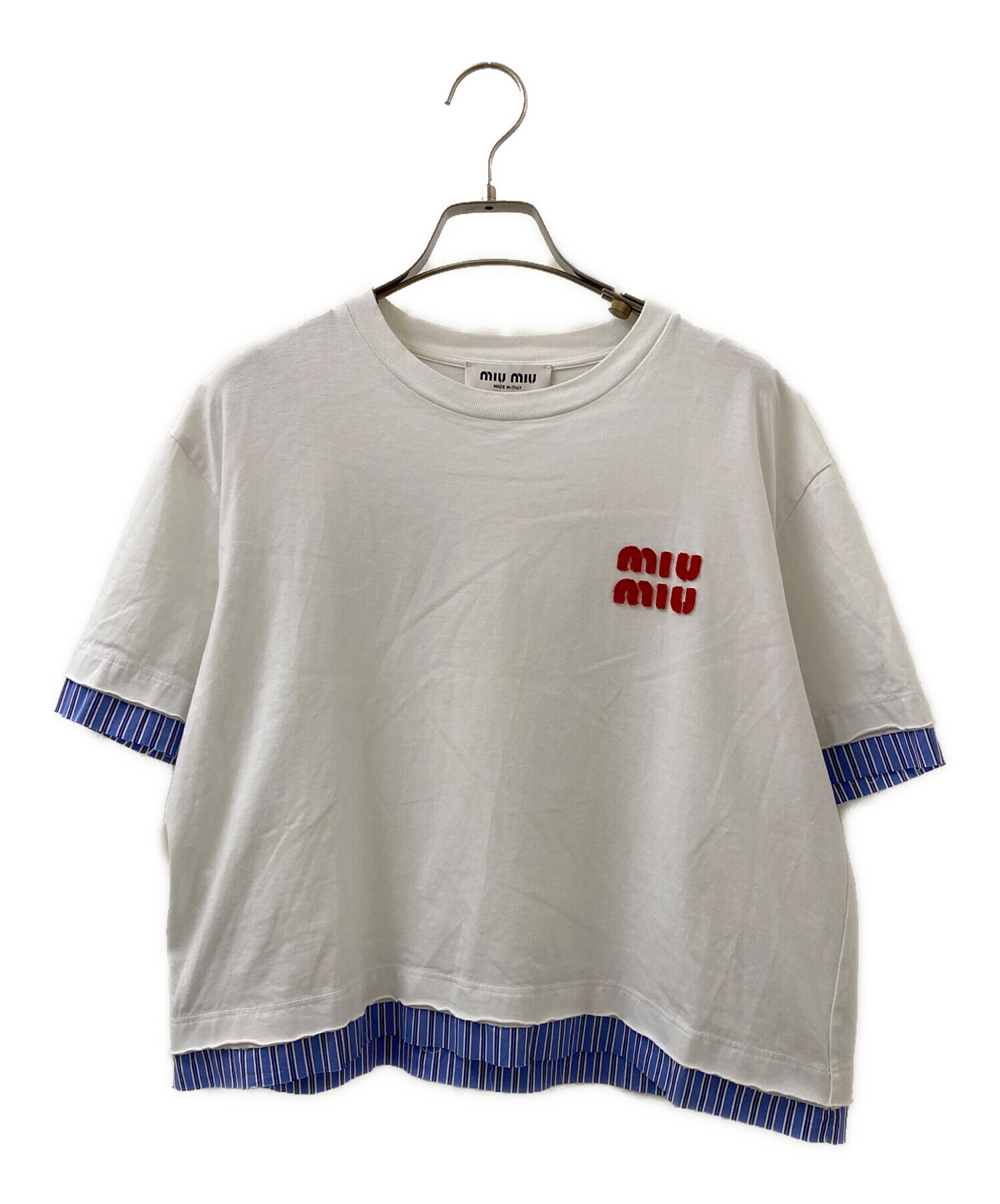 MIU MIU - Miu Miu ミュウミュウ スウェット S 白 【古着】【中古】 中古・古着通販】MIU MIU (ミュウミュウ) レイヤードロゴTシャツ