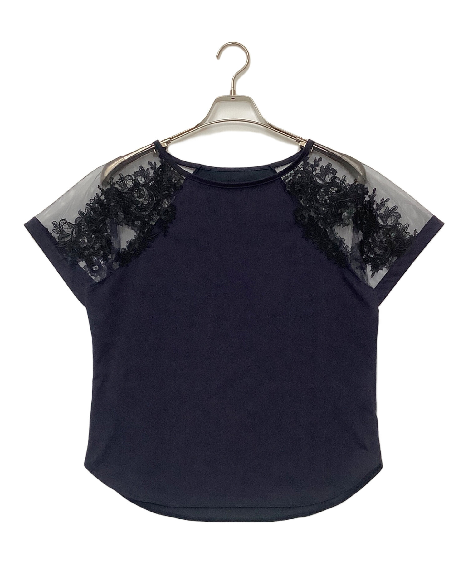 中古・古着通販】Yue (ユエ) レース切り替えTシャツ ネイビー サイズ:M 