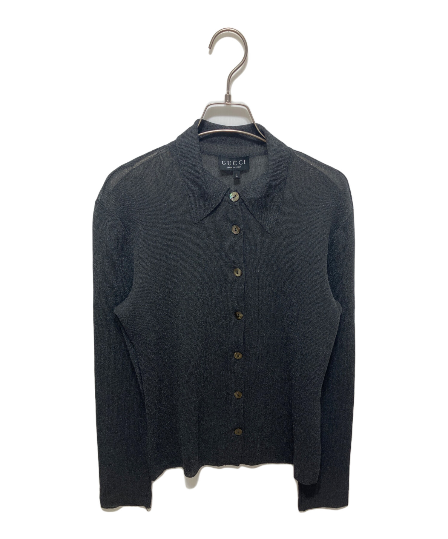 中古・古着通販】GUCCI (グッチ) 衿付きシアーカーディガン グレー