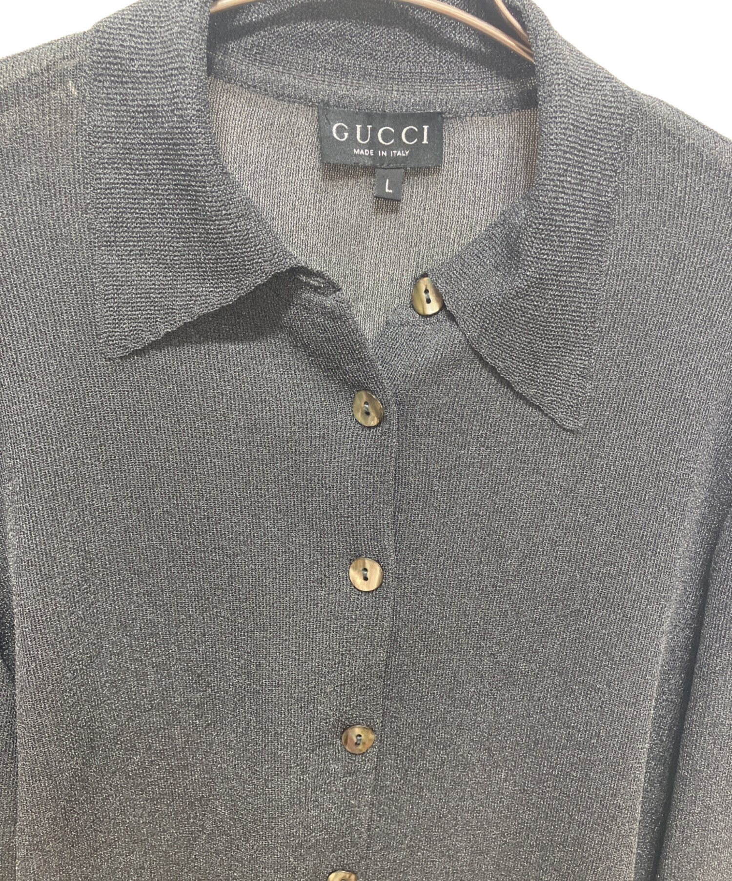 中古・古着通販】GUCCI (グッチ) 衿付きシアーカーディガン グレー