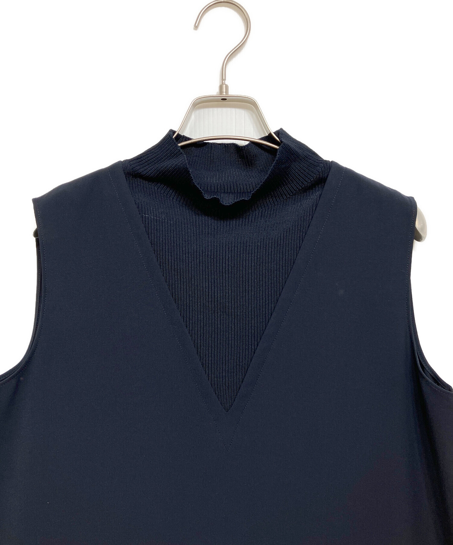Theory セオリー RIB VNECK DR レイヤードワンピース 紺　S 中古・古着通販】theory (セオリー) RIB VNECK DRノースリーブ
