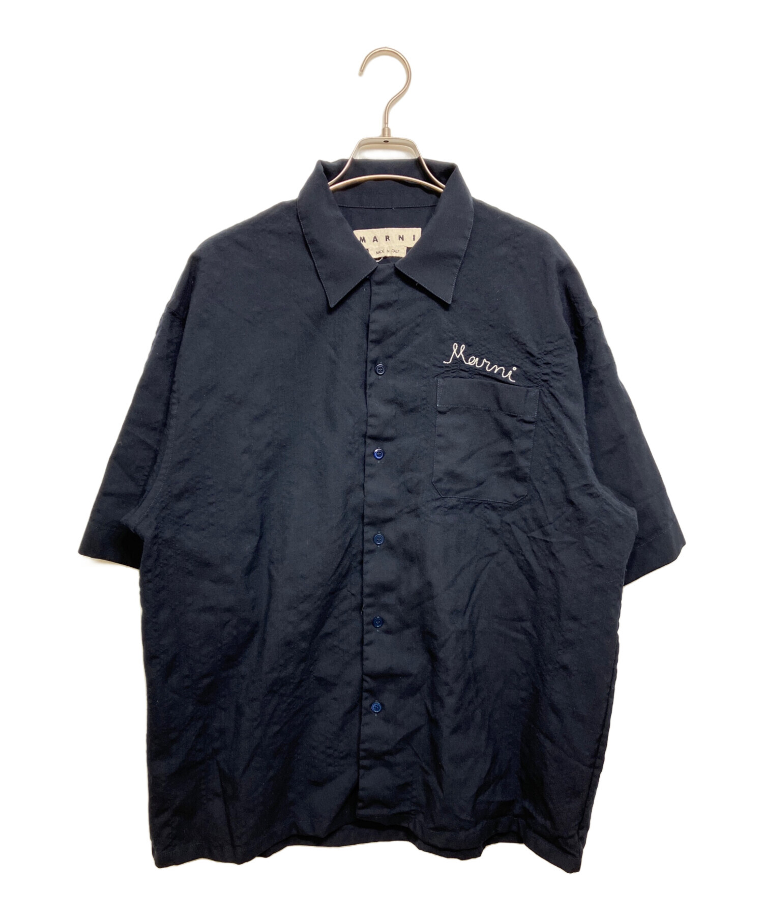MARNI マルニ カジュアルシャツ S 黒 【古着】【中古】【送料無料】 中古・古着通販】MARNI (マルニ) トロピカルウール ロゴエンブロイ
