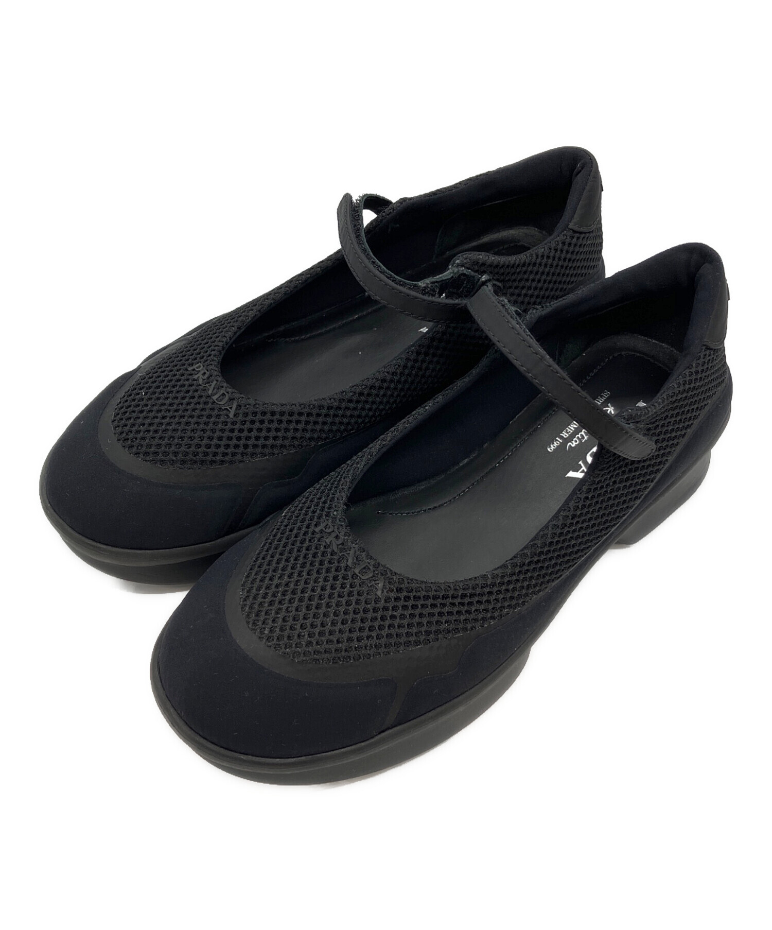 【中古】PRADA メッシュタイプ 革シューズ 27cm 黒 中古・古着通販】PRADA (プラダ) メリージェーン メッシュ スニーカー