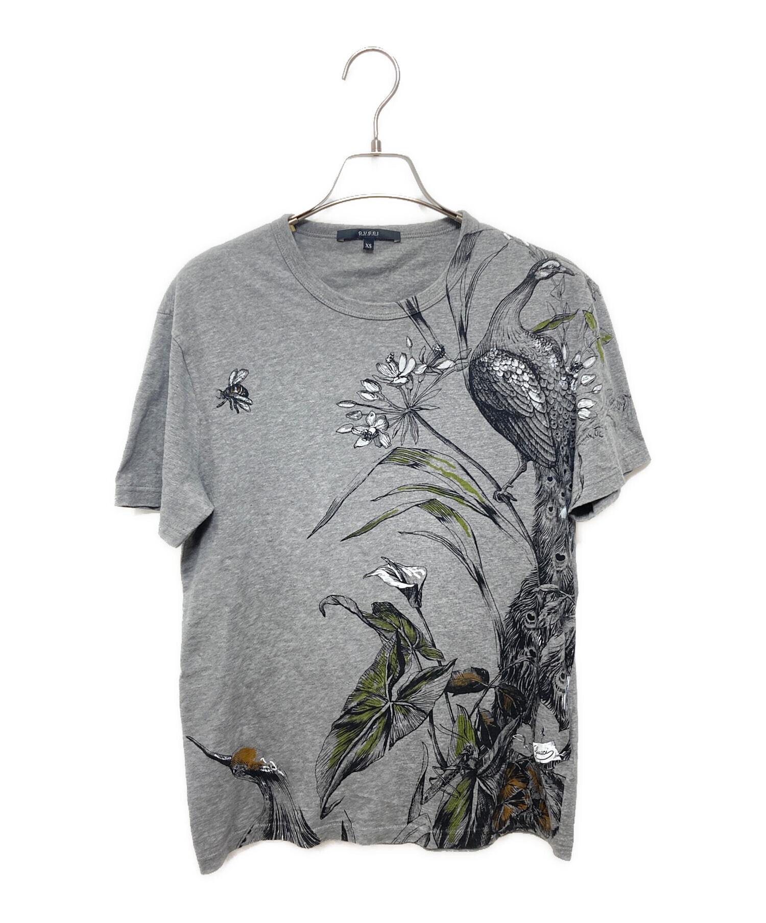 中古・古着通販】GUCCI (グッチ) 孔雀プリント半袖Tシャツ グレー