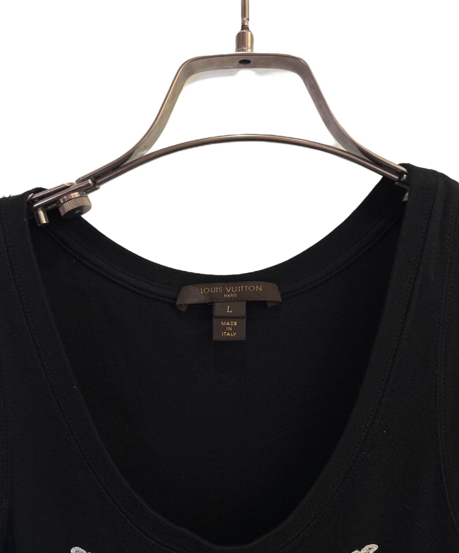 ルイヴィトン LOUIS VUITTON タンクトップ ブラック レース 蝶 L LOUIS