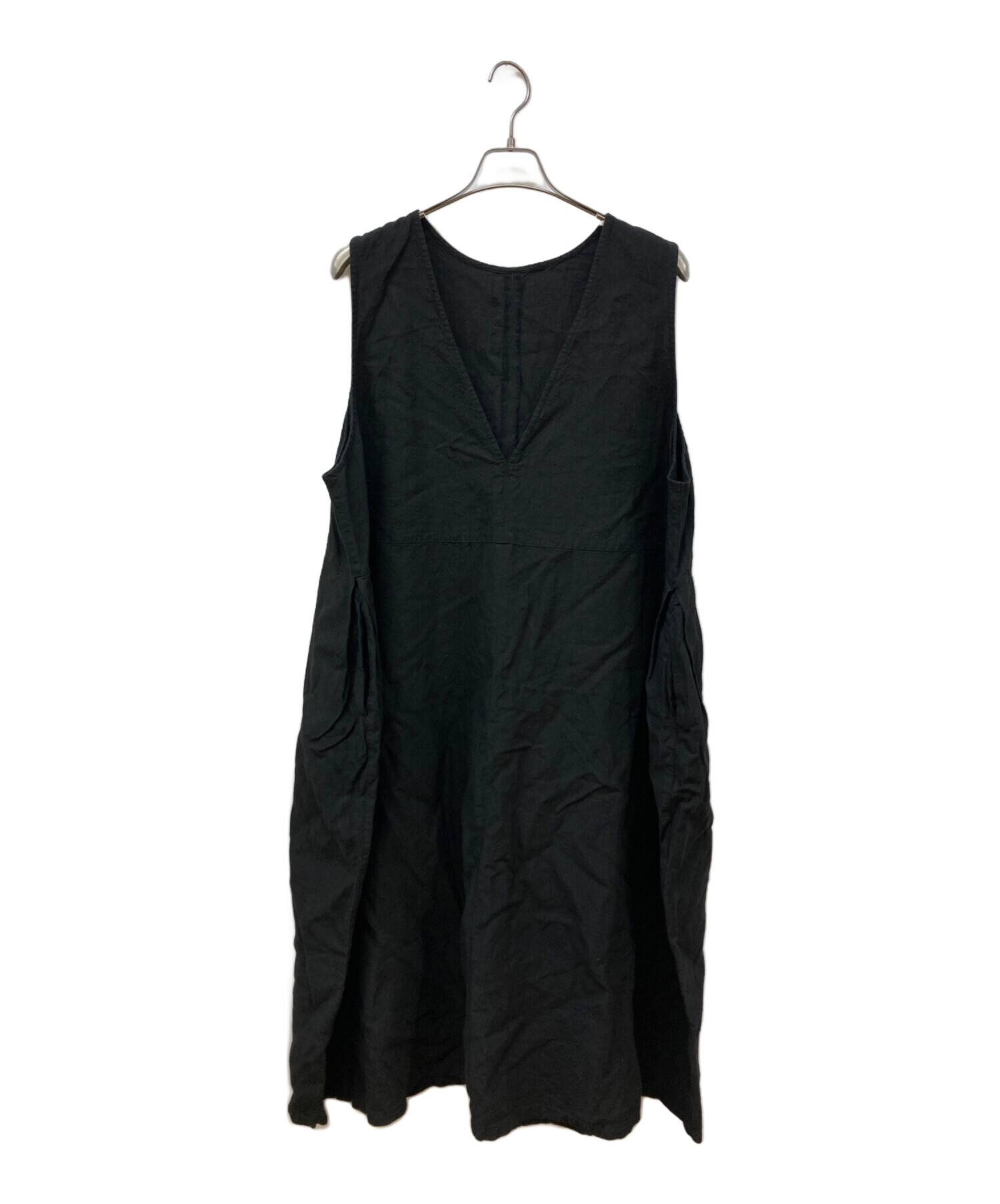 nest Robe ブラックリネンバックVネックノースリーブワンピース 中古・古着通販】nest Robe (ネストローブ) ブラックリネンバックV