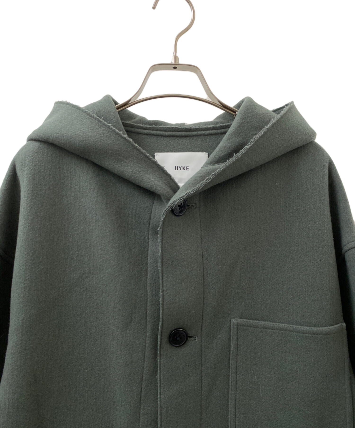 中古・古着通販】HYKE (ハイク) MELTON HOODED WORK COAT グリーン